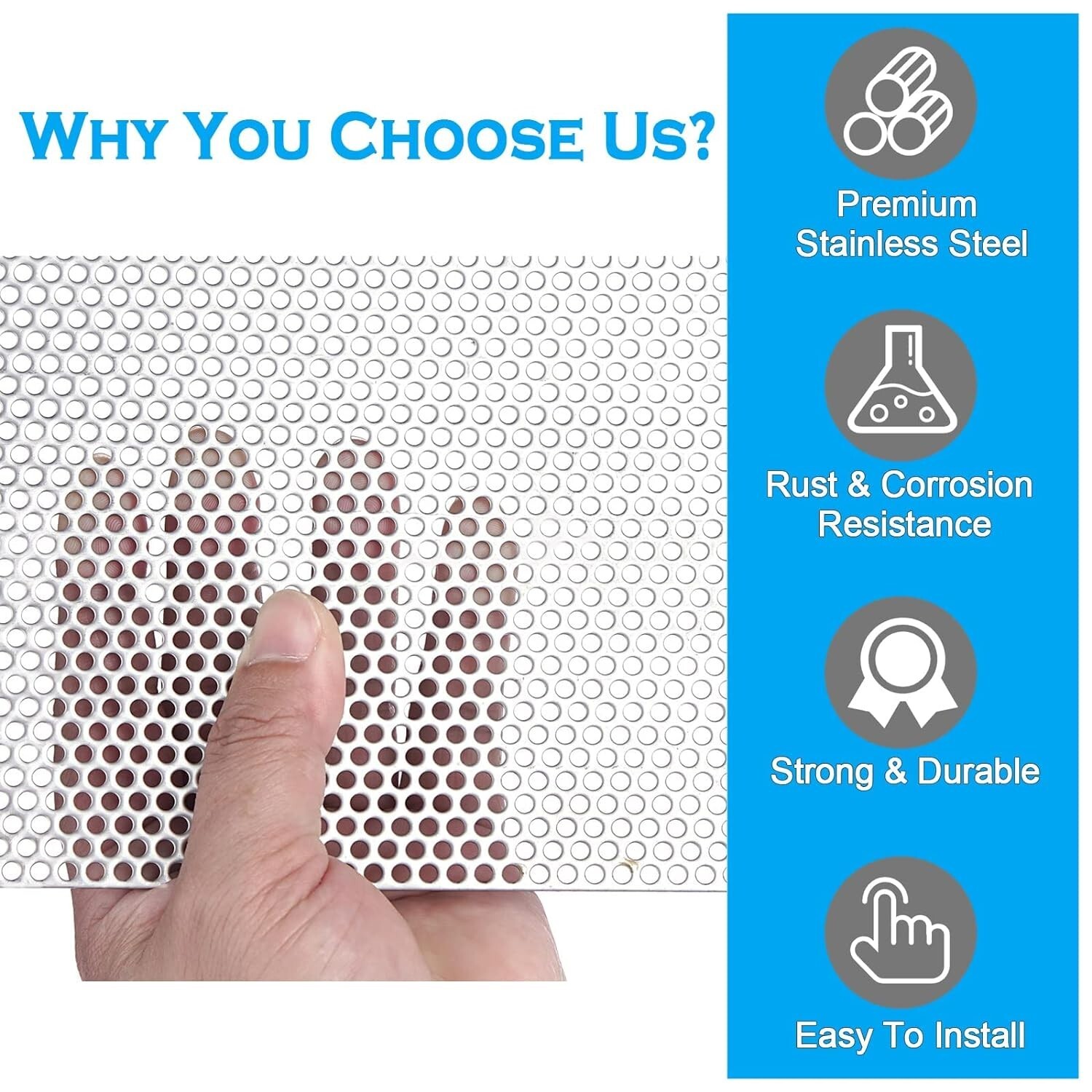 Perforated Sheet Stainless Steel Perforated Metal Sheet 11.8″ L x 11.8″ W x 0.03