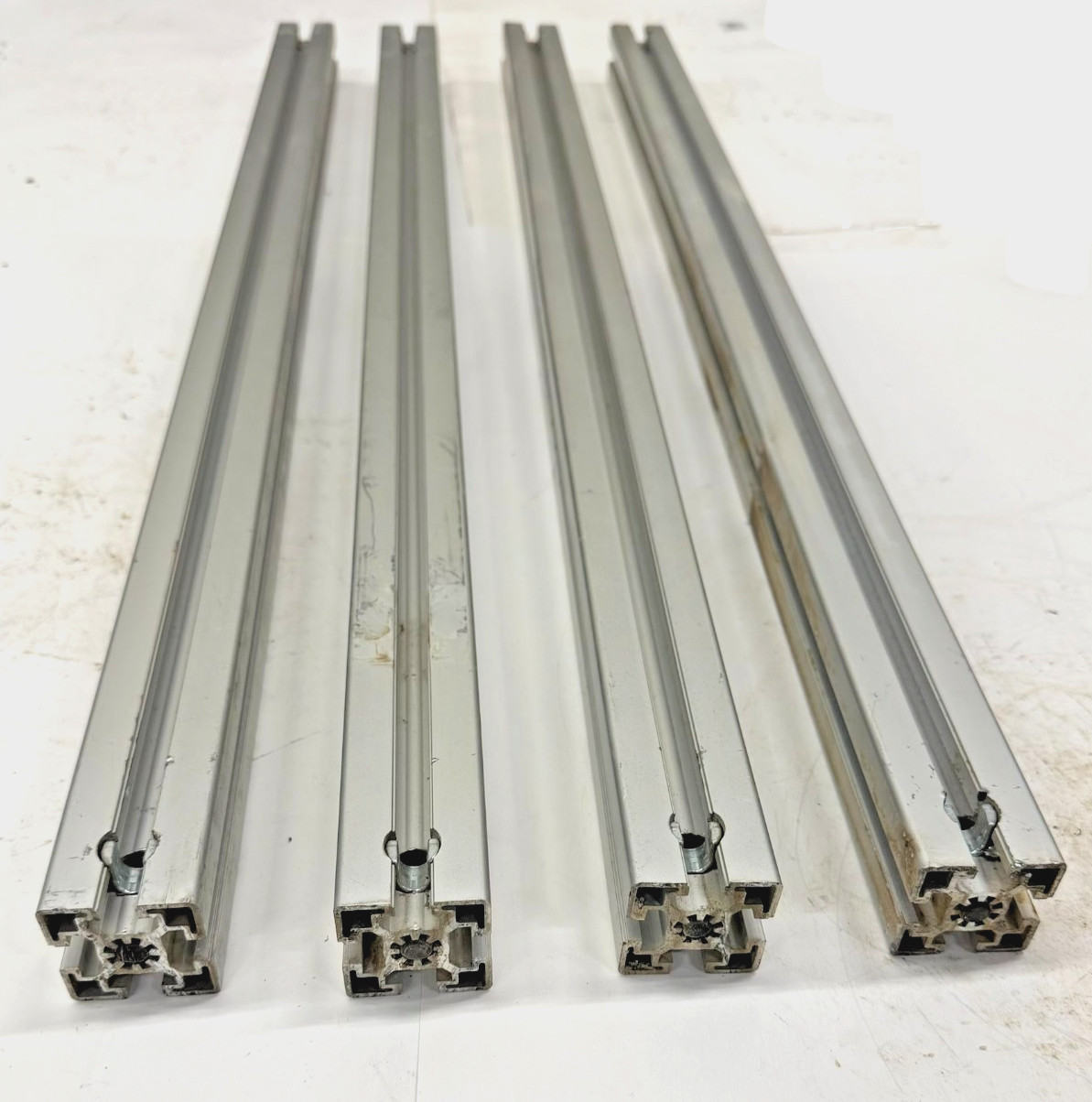80/20 T-SLOTTED ALUMINUM EXTRUSION, 45-4545, (LOT OF 4), 4-OPEN SLOTS