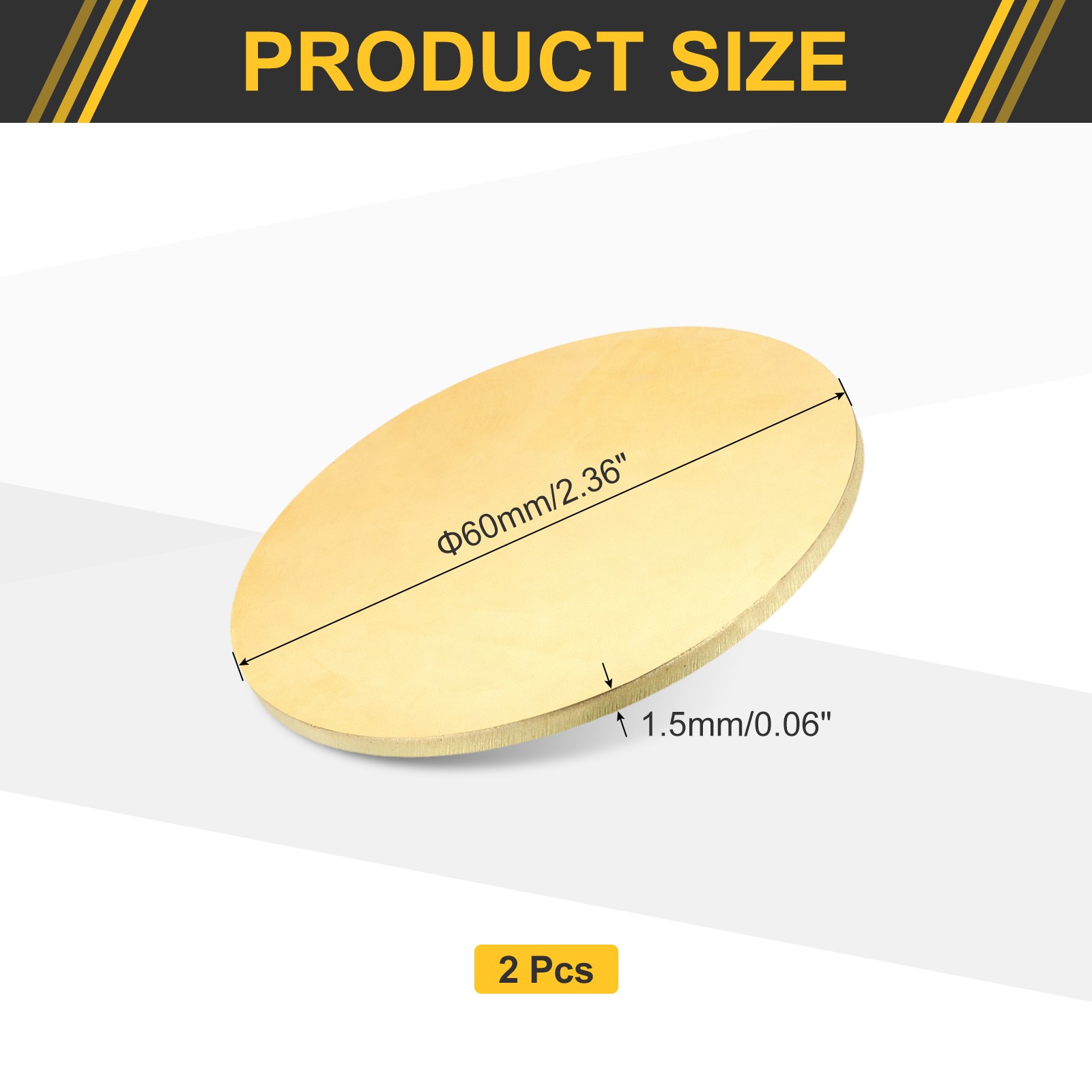 2Pcs Brass Round Plate, 0.06″(1.5mm) Thick 2.4″(60mm) Dia H65 Brass Round Sheet