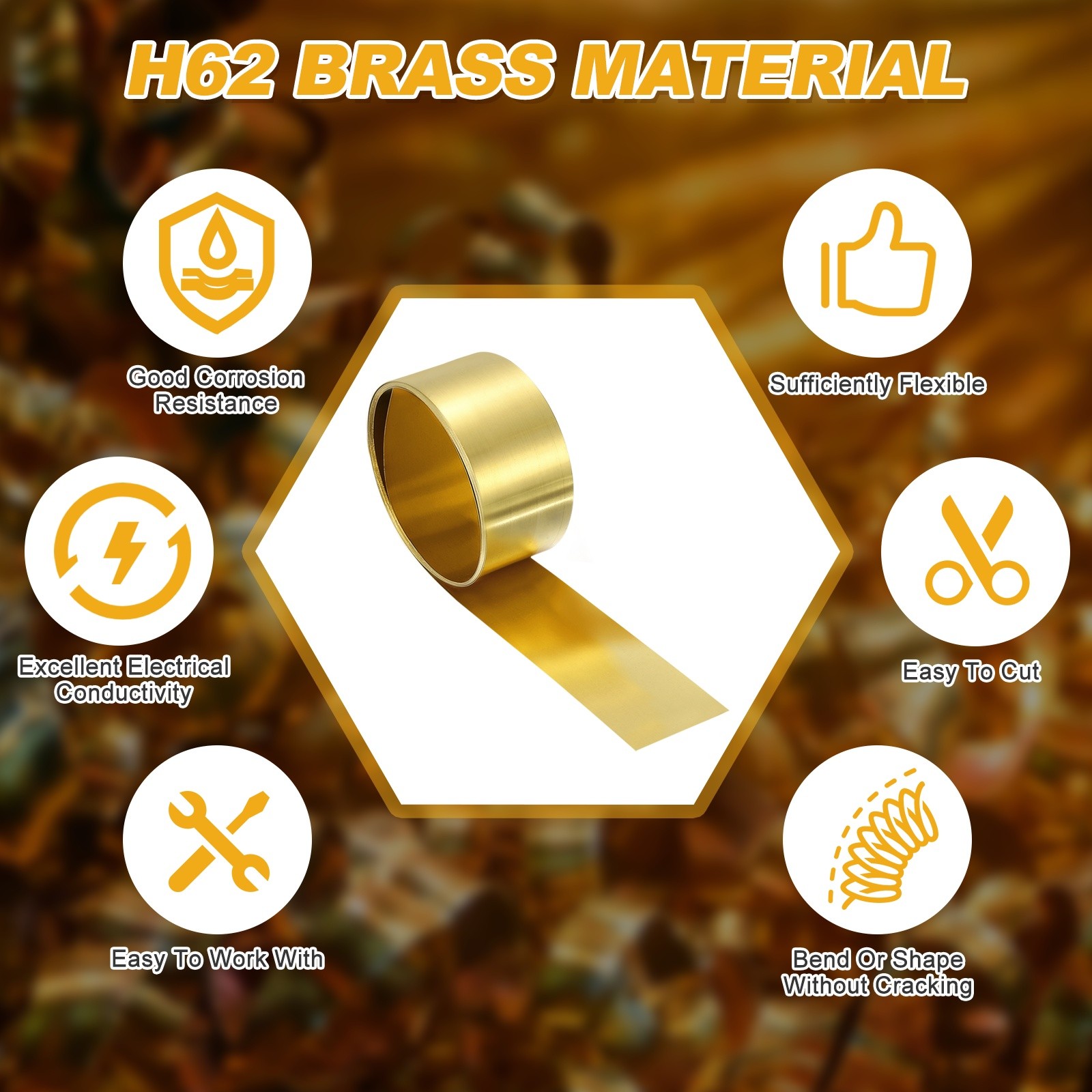 Brass Sheet Roll, 0.008 x 0.79 x 39.4 Inch H62 Thin Brass Foil Strip Plate Shim