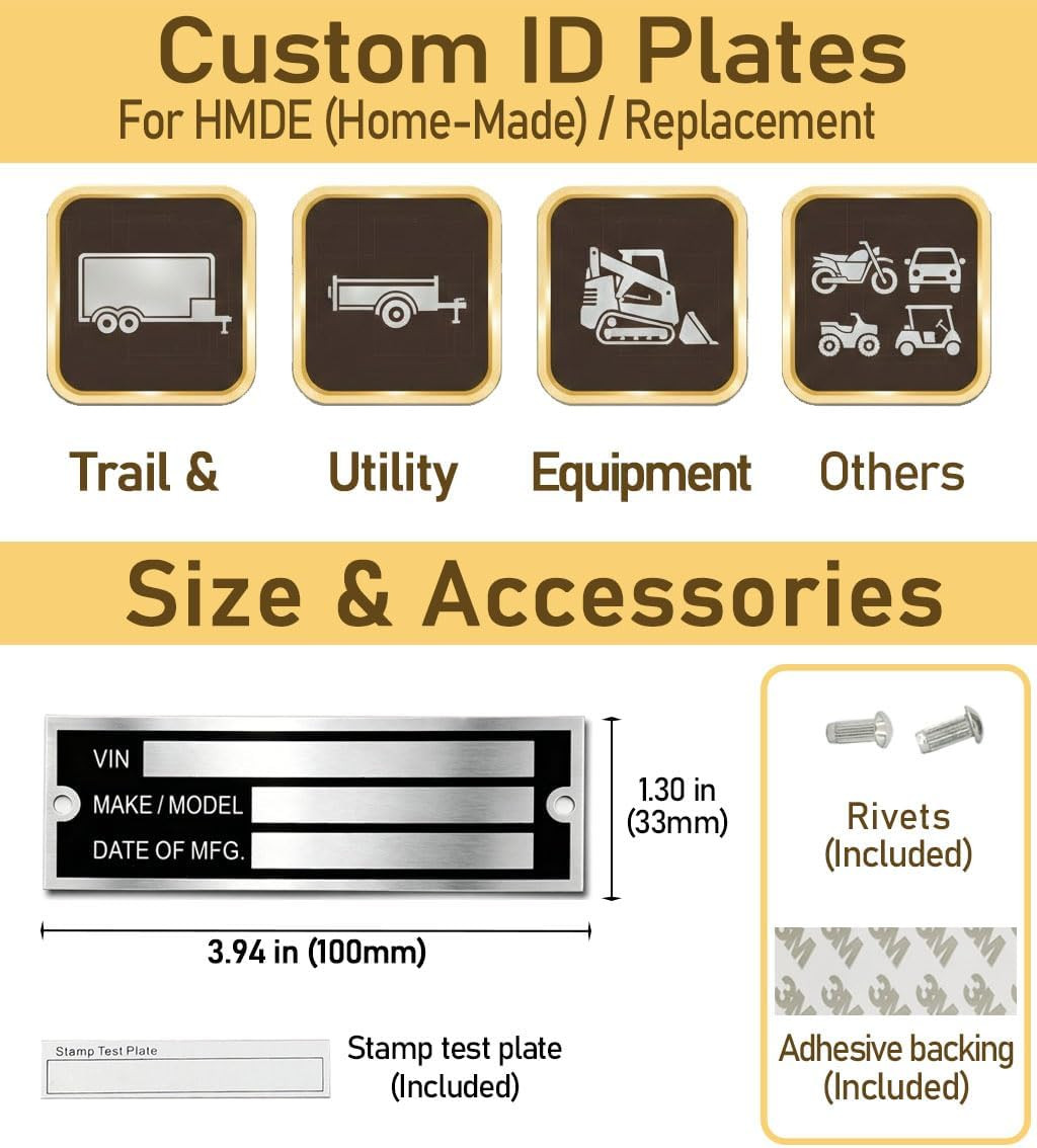 Blank Aluminum ID Plates, Metal Identification Plate, Serial Number Tag, Equipme