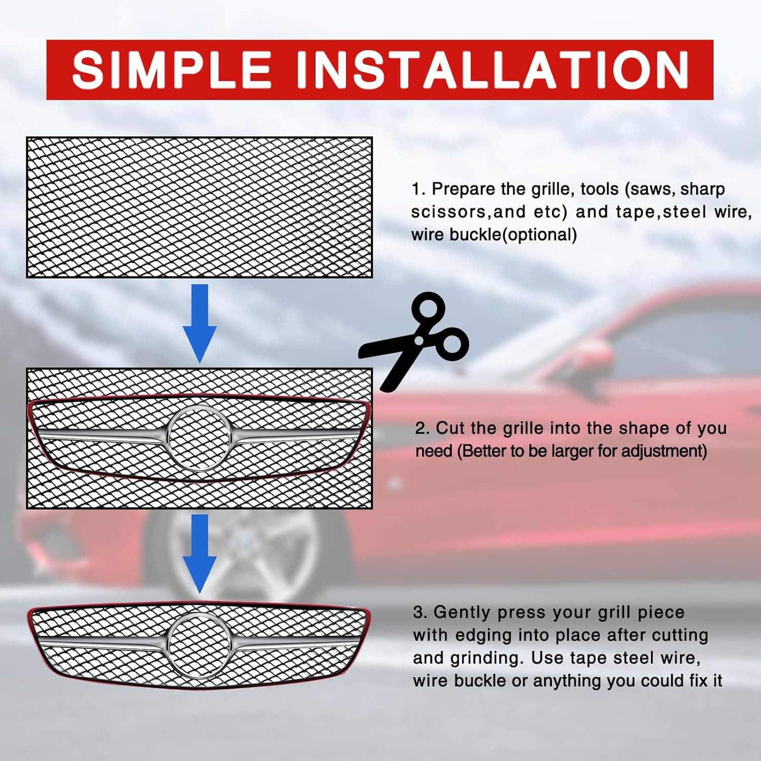 47”×16‘’ Car Grill Mesh Metal Mesh 120X40Cm Expanded Metal Sheet Made of Black