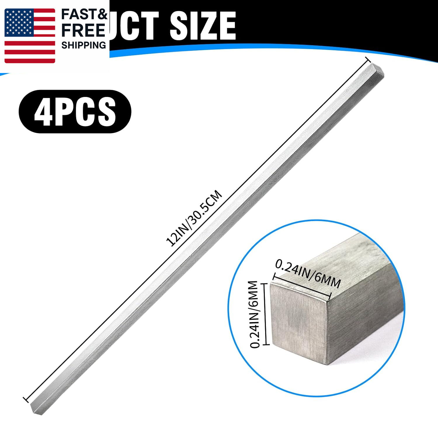 4 Pcs 1/4″ X 1/4″ X 12″ Square Steel Key Stock, Cold-Drawn Stainless Steel Bar