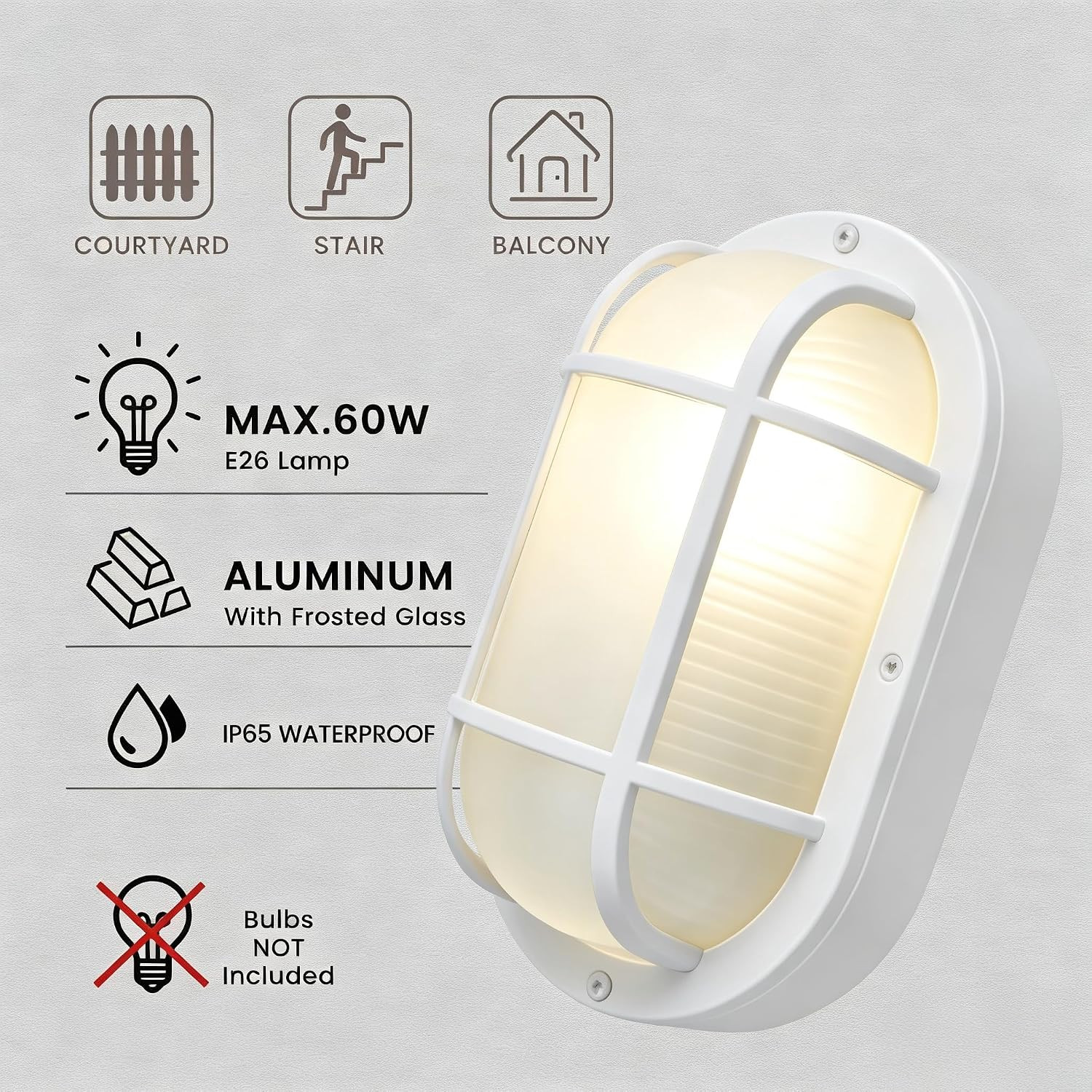 8.5″ Die-Cast Aluminum & Frosted Glass Modern Wall Lamp, 60W Max E26 Base Outdoo