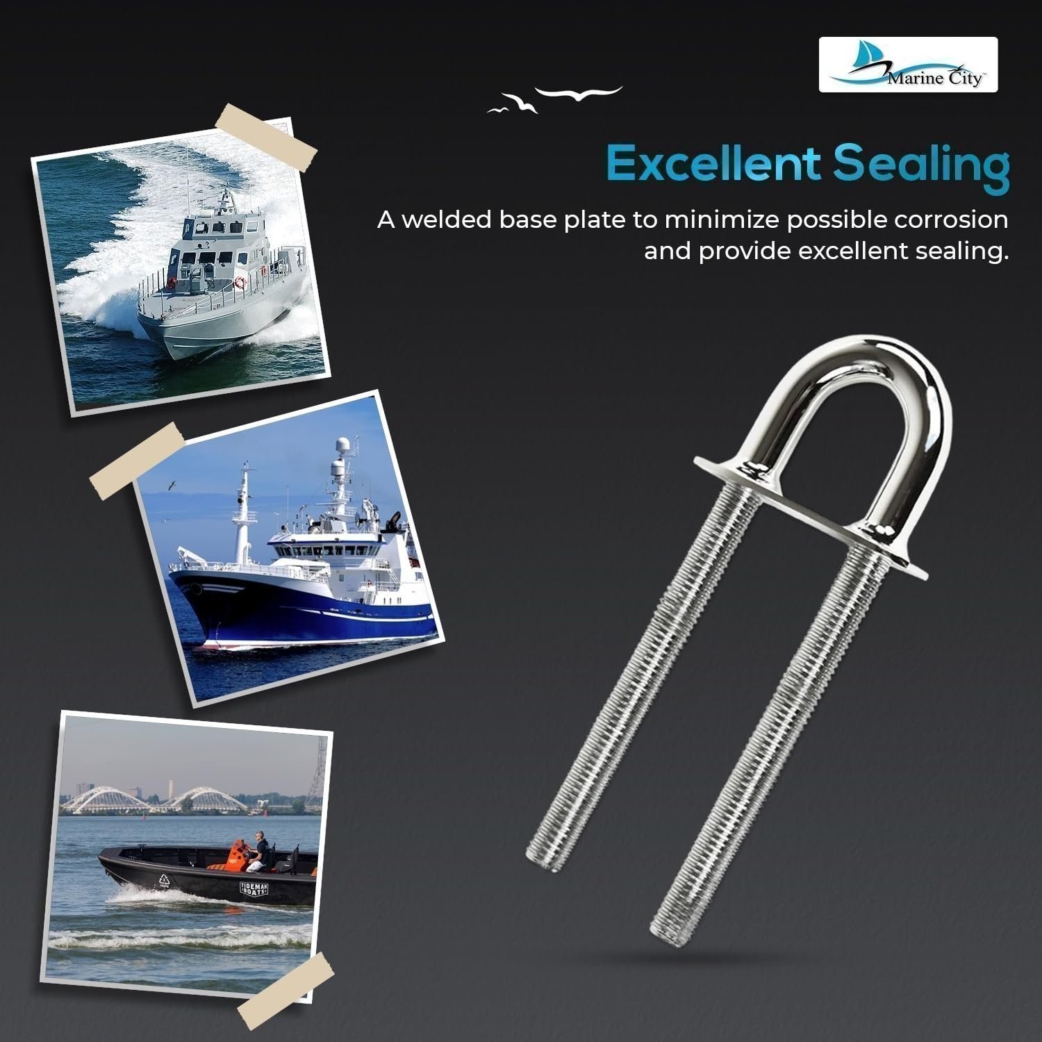 MARINE CITY 304 Grade Stainless Steel Welding Plate Bow Eye Tie Down U Bolt