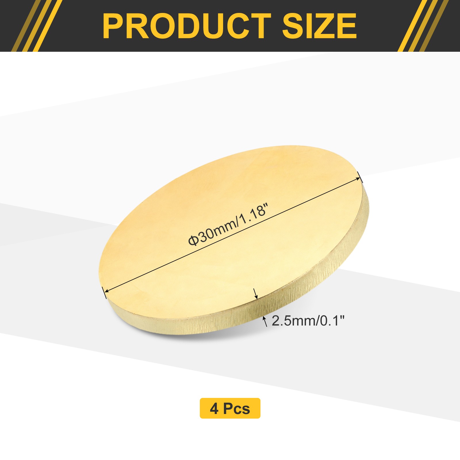 4Pcs Brass Round Plate, 0.1″(2.5mm) Thick 1.2″(30mm) Dia H65 Brass Round Sheet