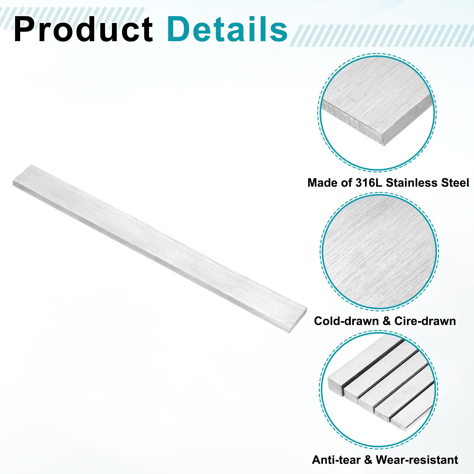 316L Stainless Steel Flat Bar 3/16″ x 13/16″ x 8″ Trim Strips Sheet