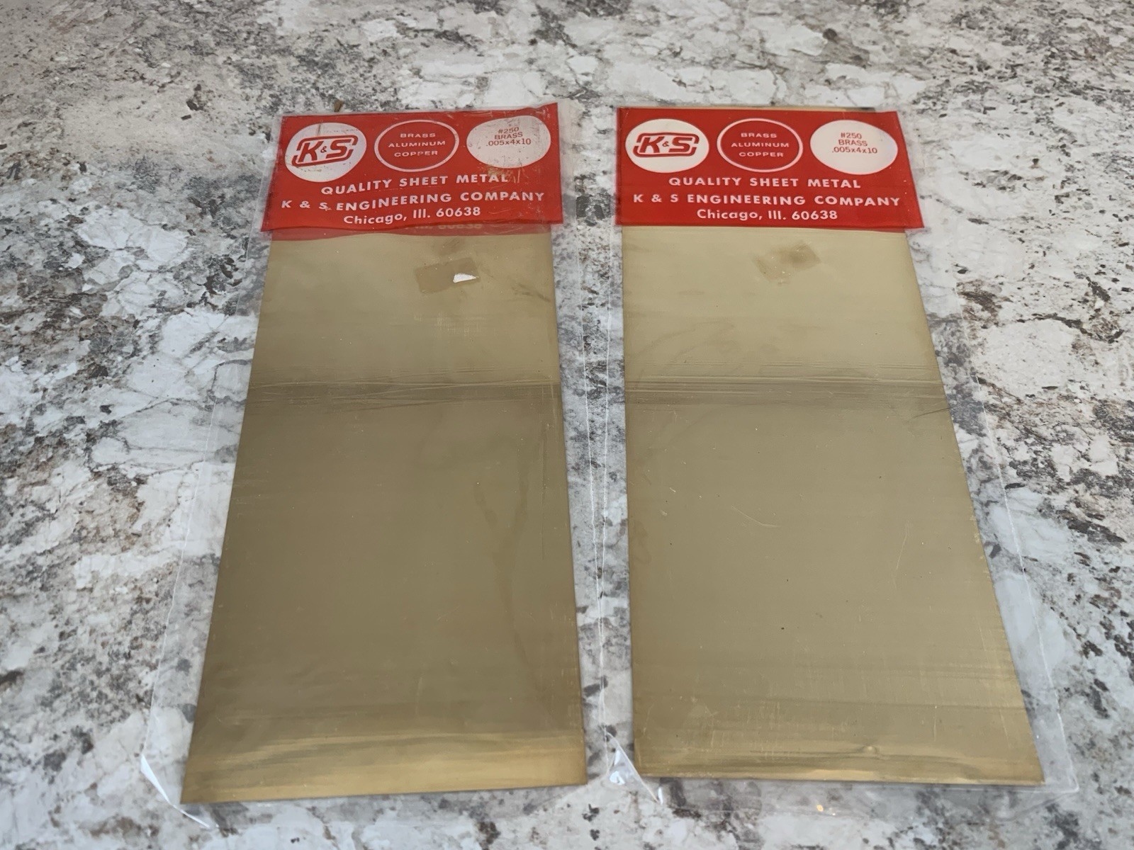 K & S Precision Metals BRASS Sheets .005″ x 4″ x 10″ 2 Sheets Stock #250 NOS