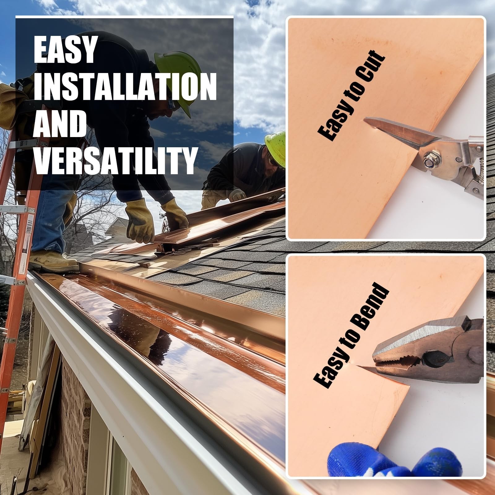 26 Gauge Copper Flashing Roll 4in x 10ft, ASTM B152, 99.95% Pure Copper for Roof