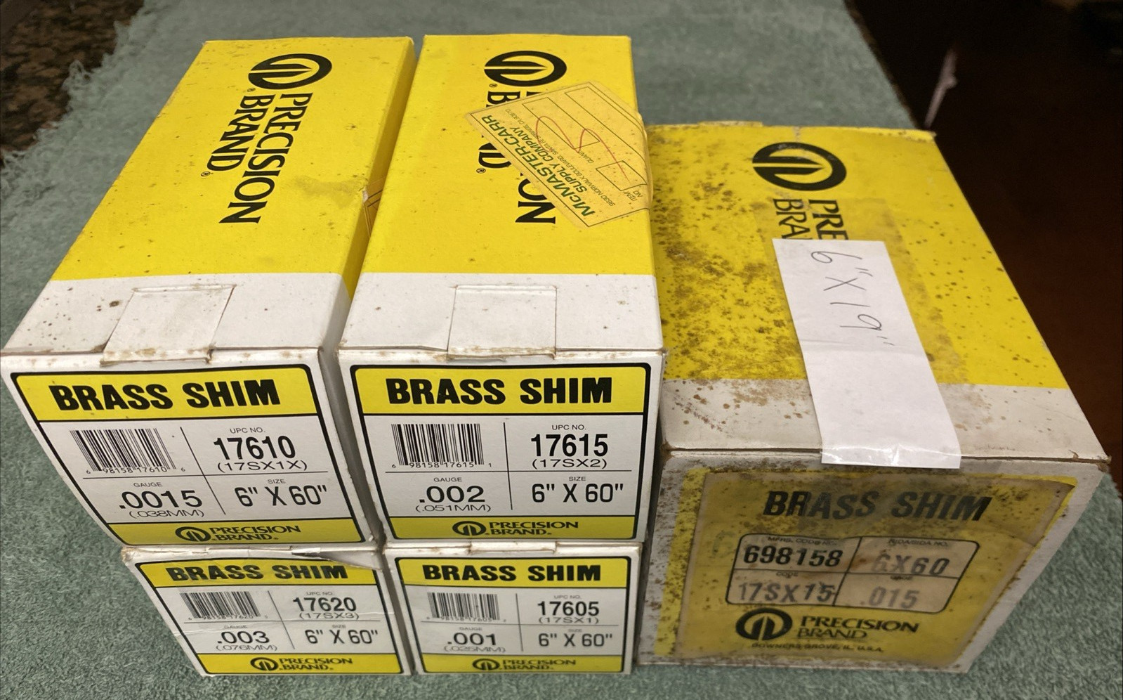 Lot Of 5 Precision Brand, Brass Shim Roll, #17610, 17620, 17615, 17605, 698158