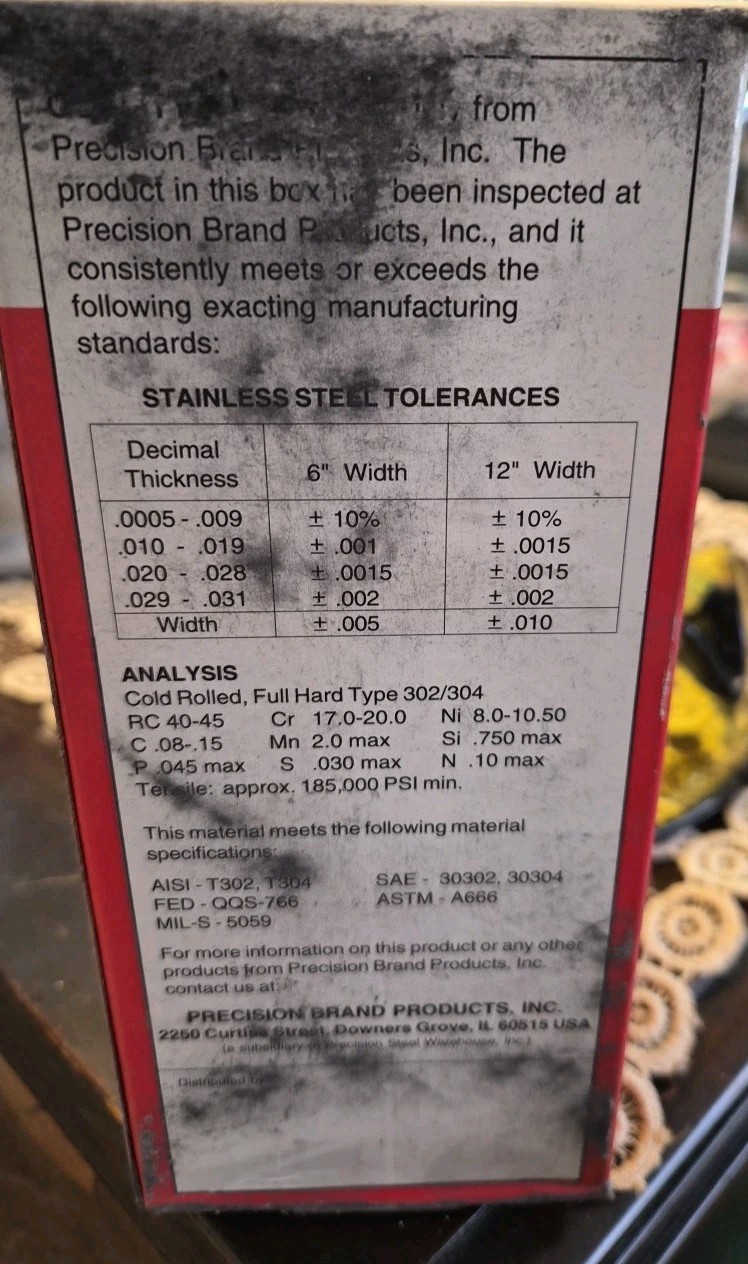 Precision Brand Stainless Steel Shim 22125, 6″ X 50″, .001 Guage