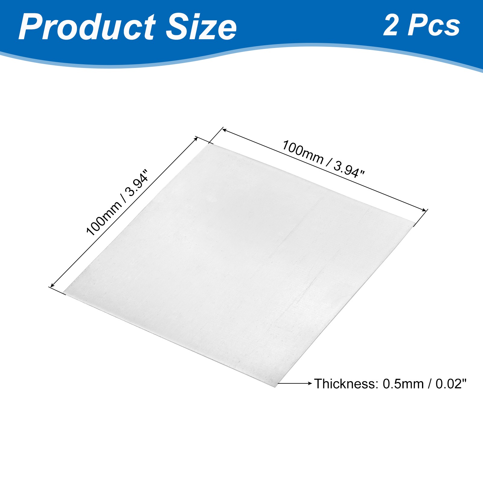 2Pcs Zinc Sheets, 99.9% High Purity Zinc Plate, 0.02″x4″x4″(0.5x100x100mm)