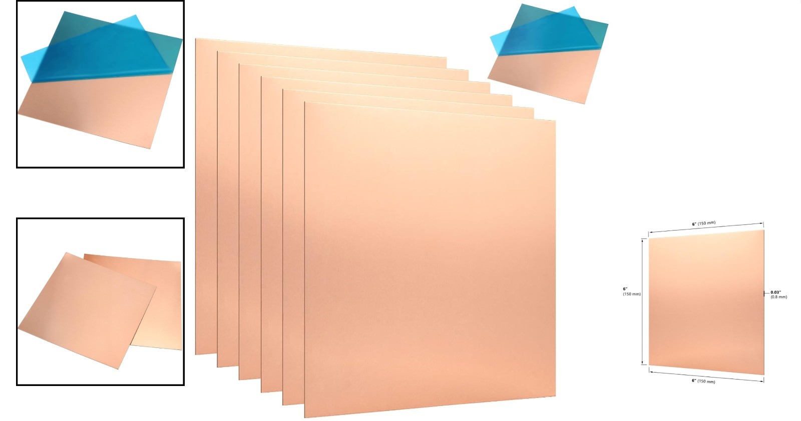 6″ x 6″ Copper Sheets – 6 Pack 20 Gauge for Art, Repair, and Electronics