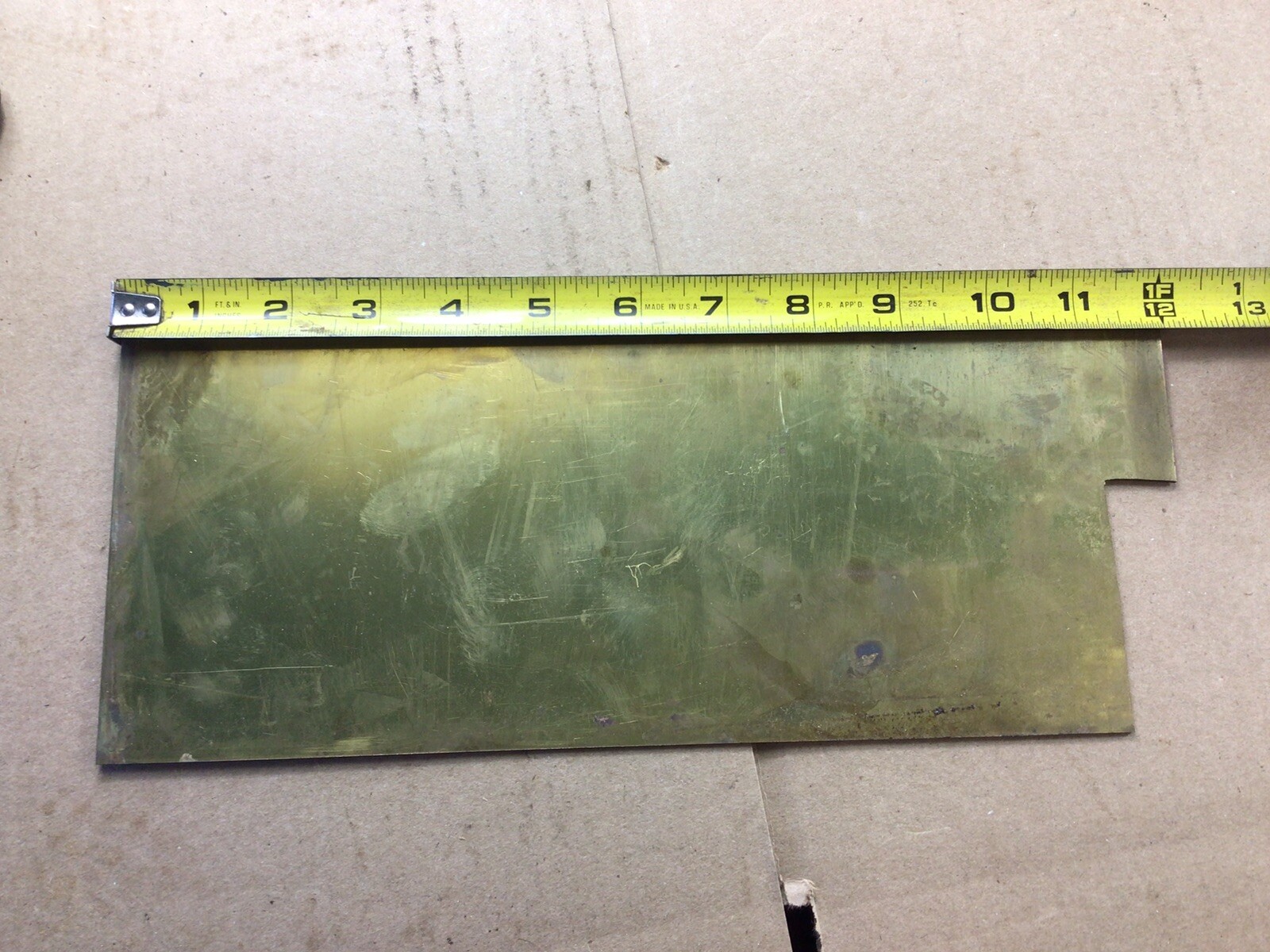 Brass Sheet Stock .063” X 5” X 12”. One Piece, Cut Out In Corner