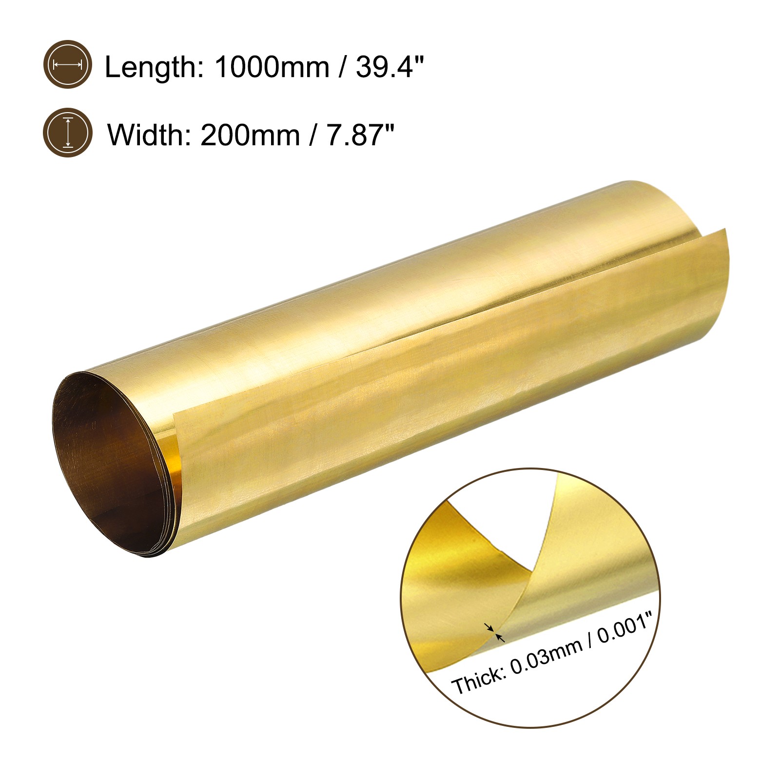 Brass Sheet Roll 0.03x200x1000mm Brass Foil Roll Brass Strip Gold