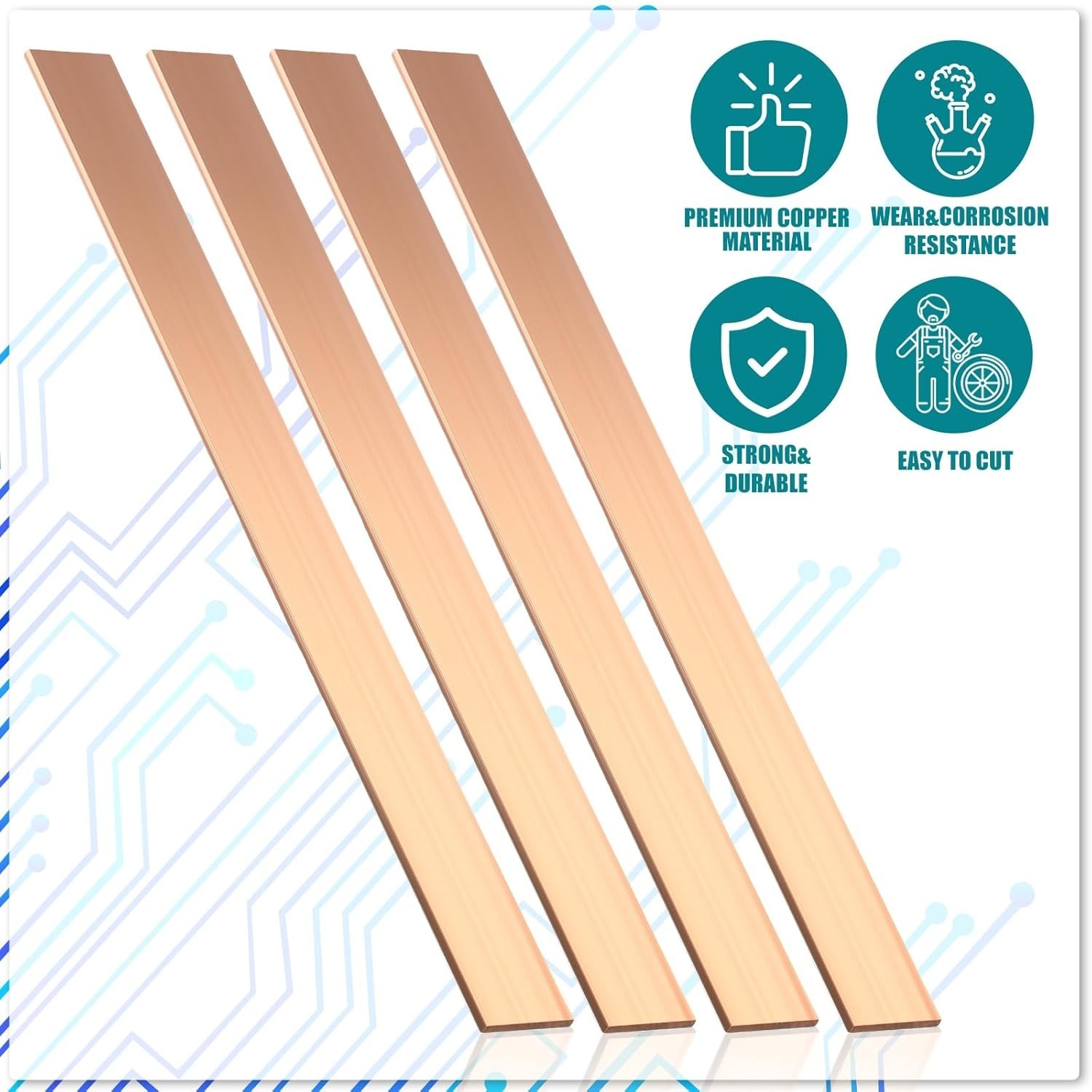 Gisafai 4 Pieces C110 Copper Flat Bar 1/8″ x 1″ x 12″ Long Solid Copper Bus B…