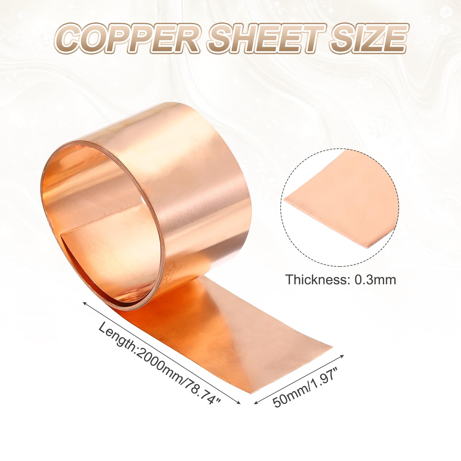 0.3mm x 50mm x 2000mm Copper Sheet Roll 99.9% Pure Copper Tape Flash Sheet Met…