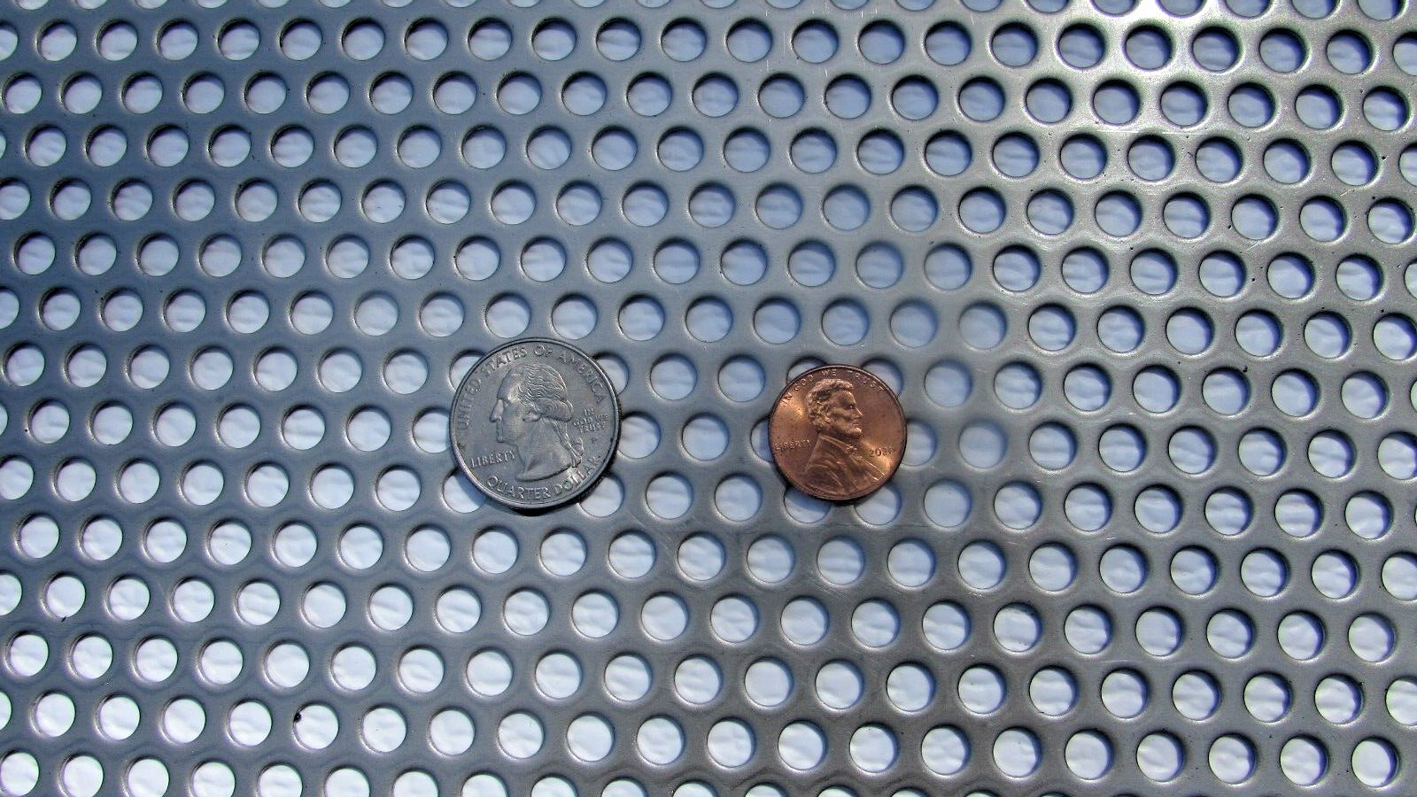 1/4″ HOLES ON 3/8 CENTERS – 16 GA.- STAINLESS PERFORATED SHEET—4″ X 11-1/2″