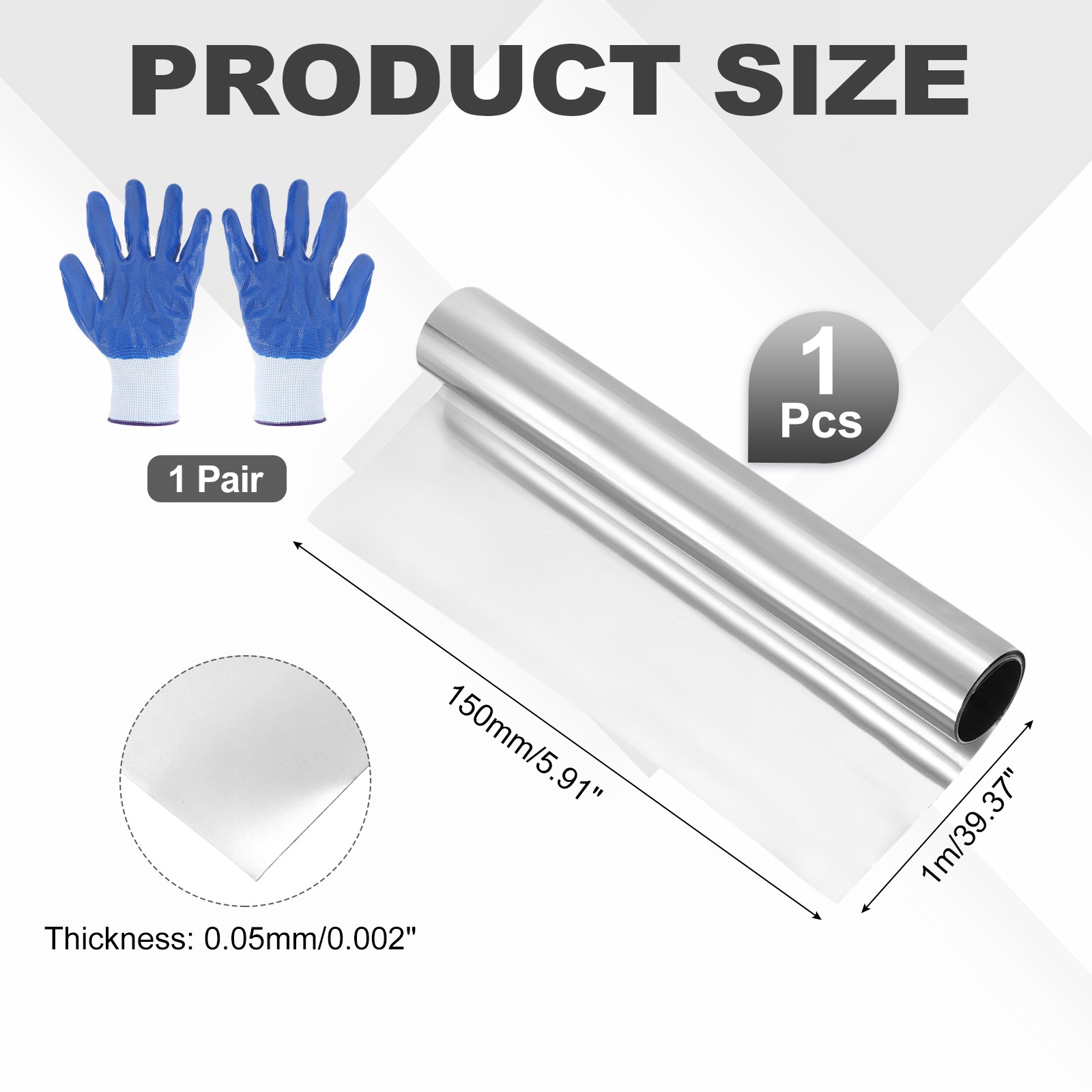 304 Stainless Steel Foil Roll 0.05mm x 150mm x 1m Metal Strip Sheet, Silver Tone