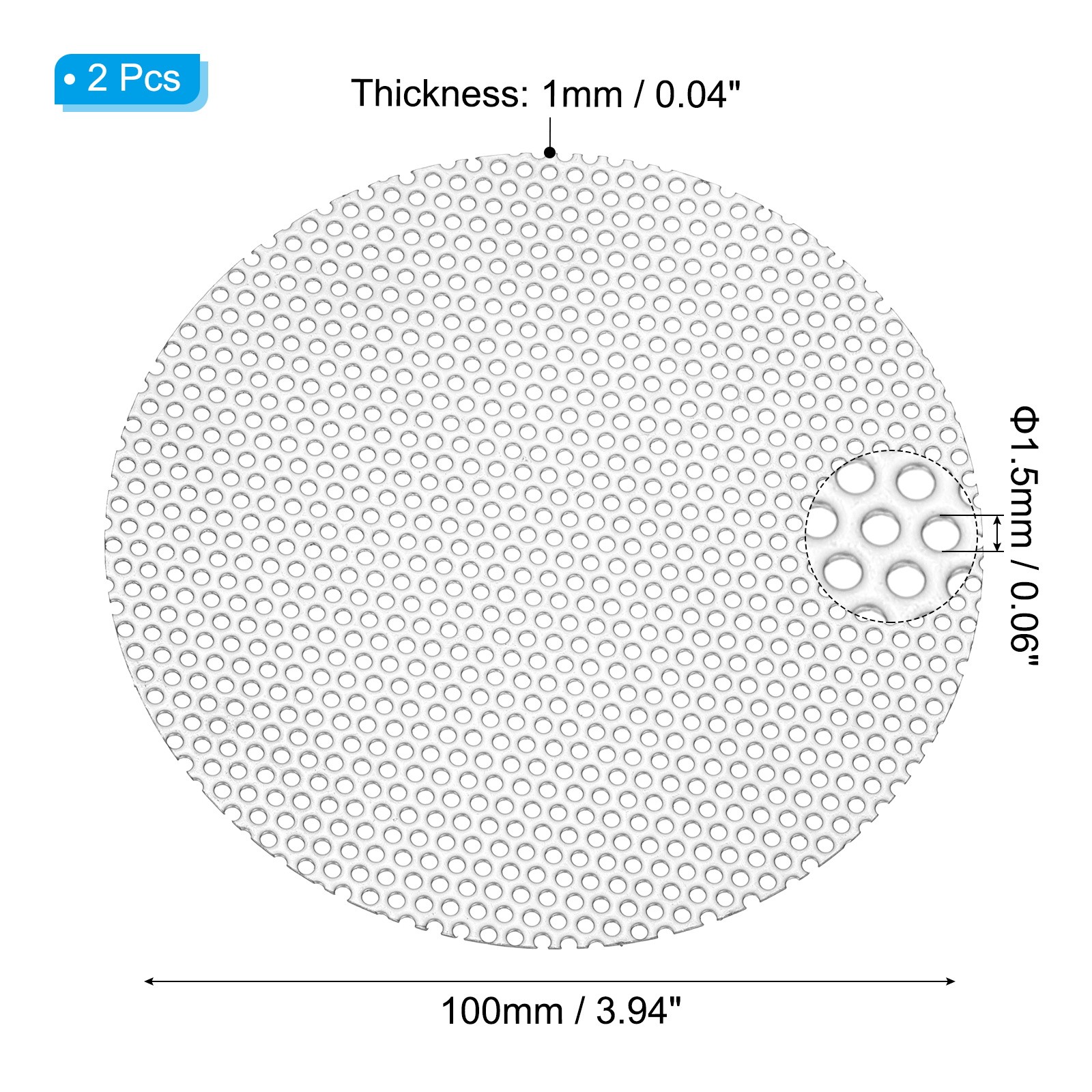 4″ 304 Stainless Steel Perforated Sheet, 2Pcs 0.06″ Hole Metal Mesh Plate