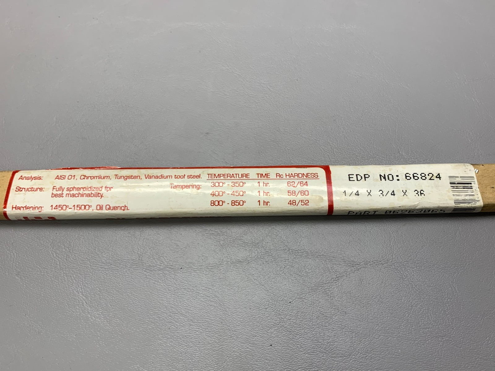 O1 Tool Steel Flat Stock 1/4″ x 3/4″ x 36″ Oil-Hard Precision Ground MSC 0626306