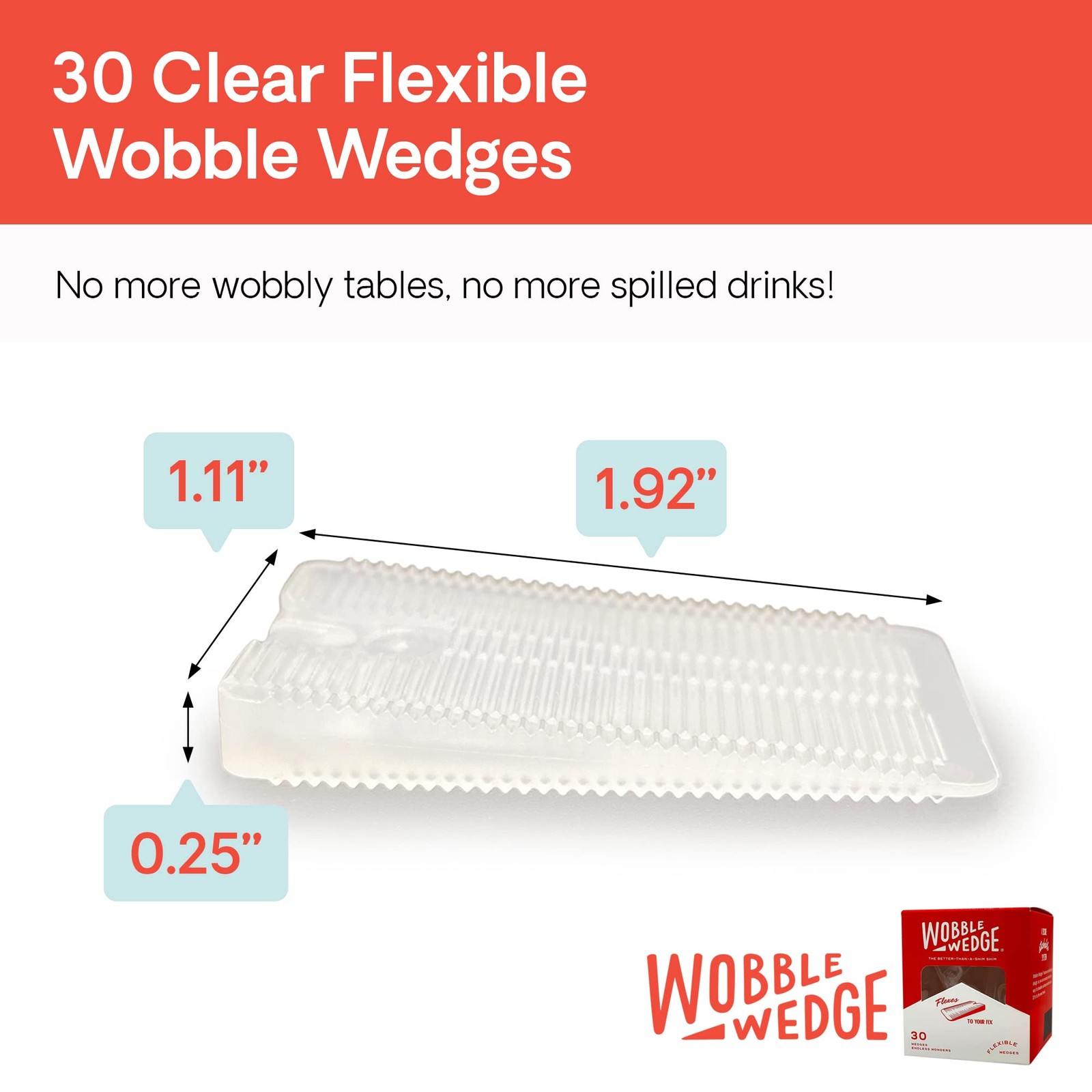 Wobble Wedge Flexible Plastic Shims, Leveling Wedges, Clear, 30-Pack 30, Clear