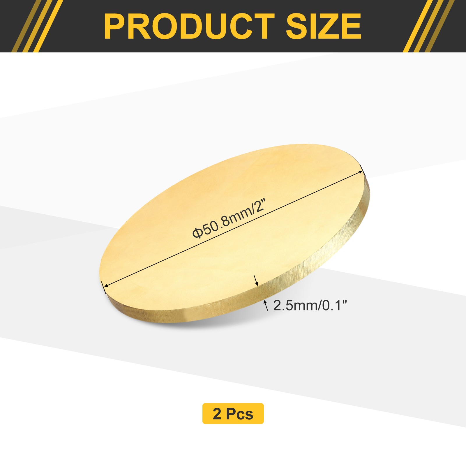 2Pcs Brass Round Plate, 0.1″(2.5mm) Thick 2″(51mm) Dia H65 Brass Round Sheet