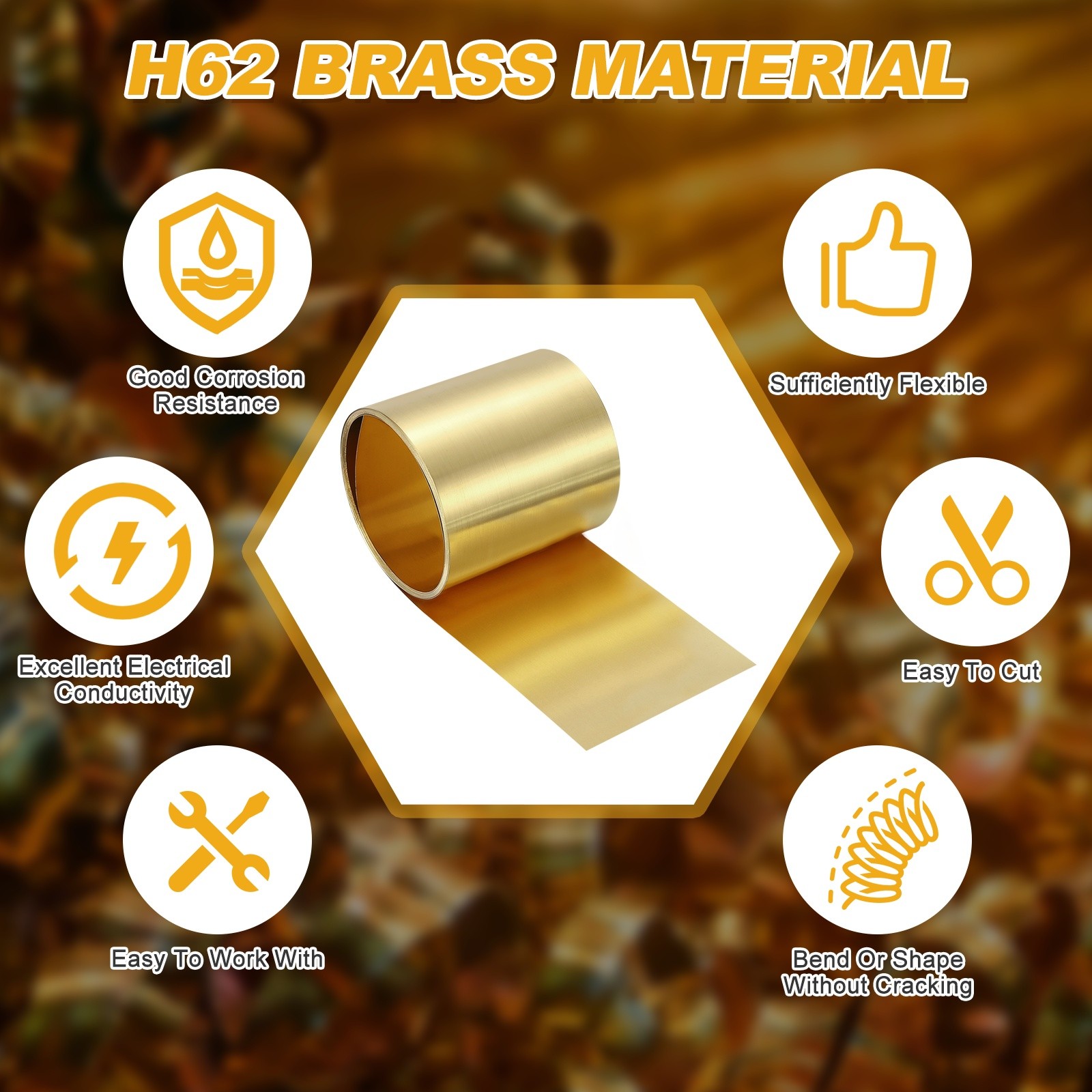 Brass Sheet Roll, 0.0008 x 1.37 x 39.4 Inch H62 Thin Brass Foil Strip Plate Shim