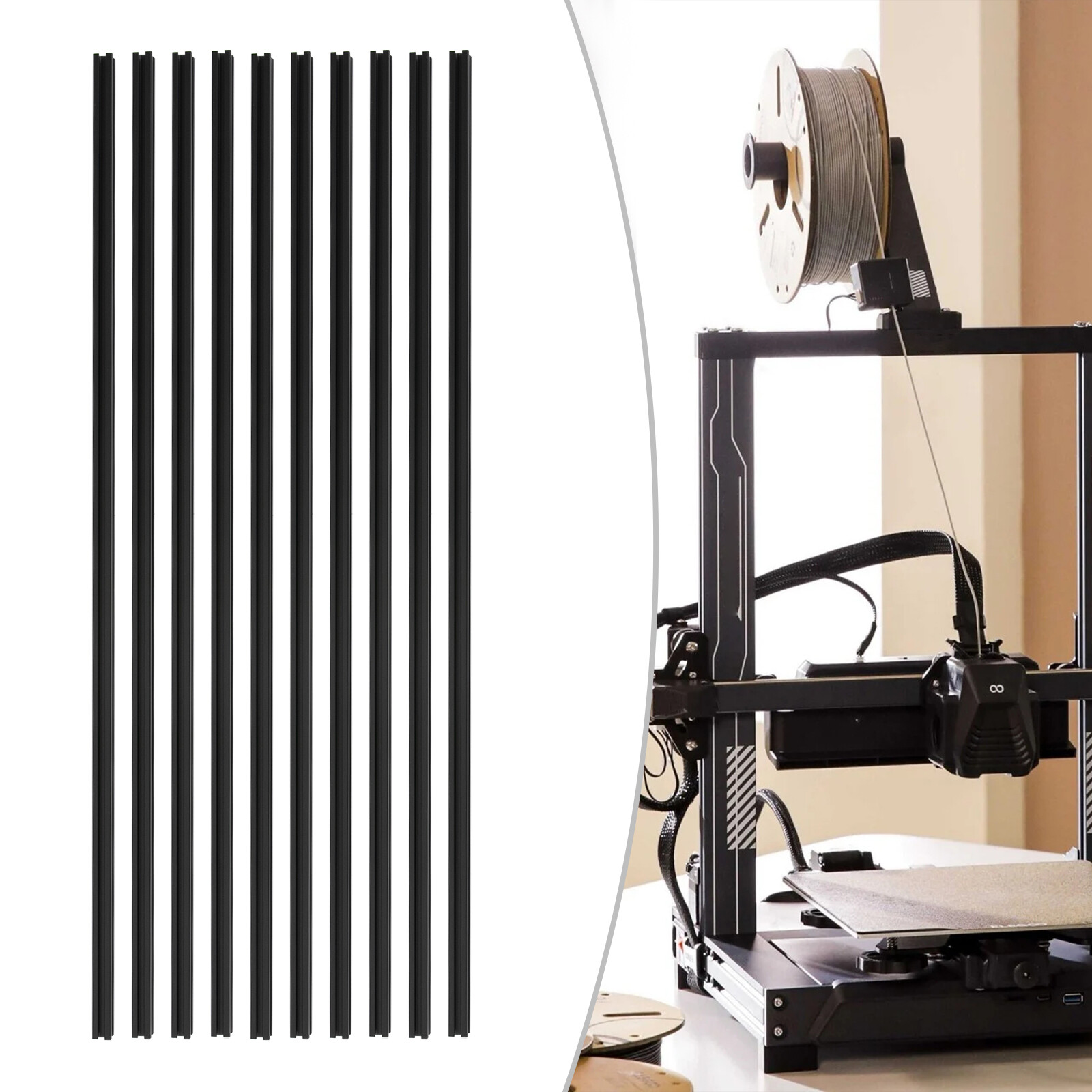 20*20*1000mm 2020 T-Slot Aluminum Extrusion For CNC 3D Printer Black 10 Packs US