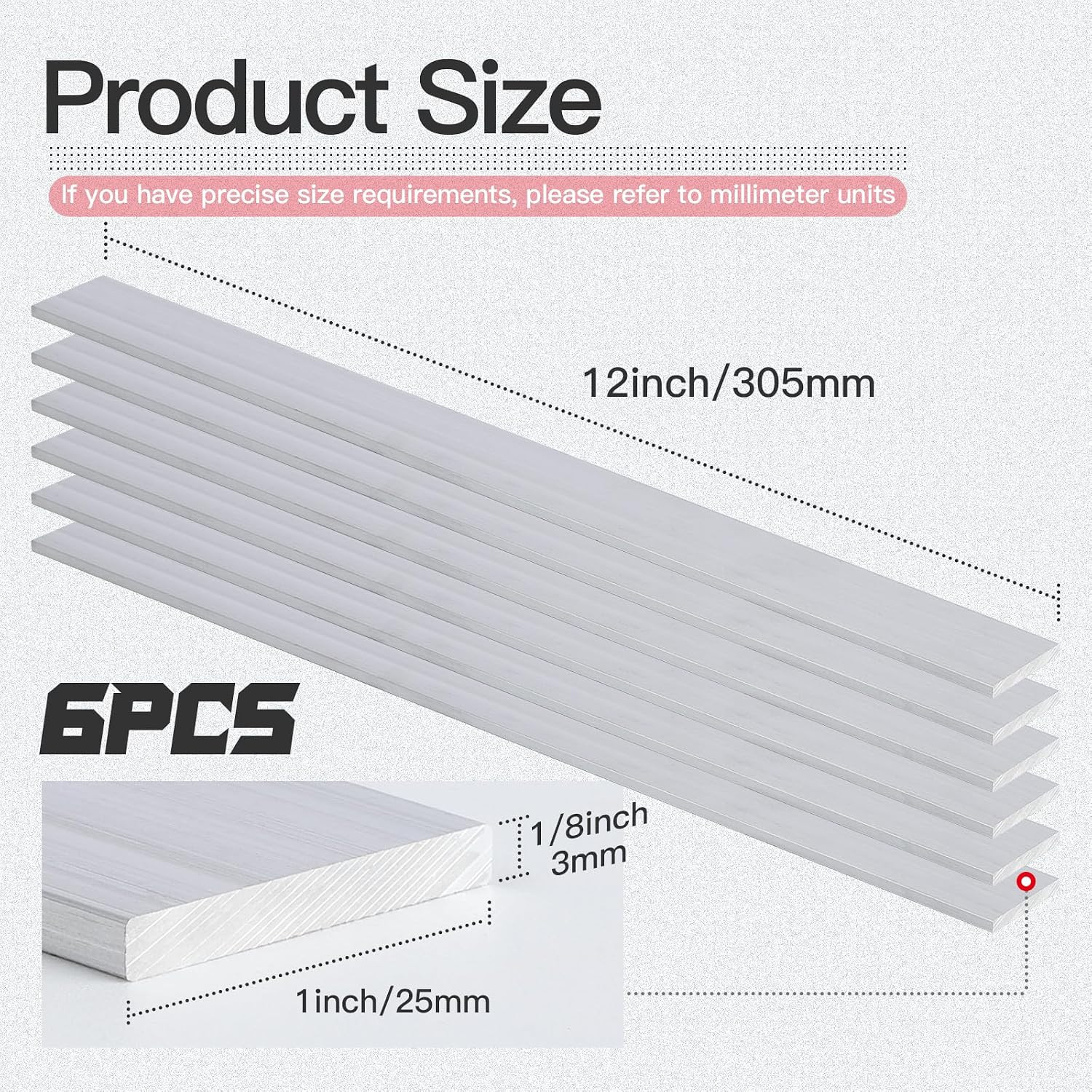 6061 Aluminum Flat Bar 3mm x 25mm 305mm 6 Pieces T6511 Weldable Machinable Mill