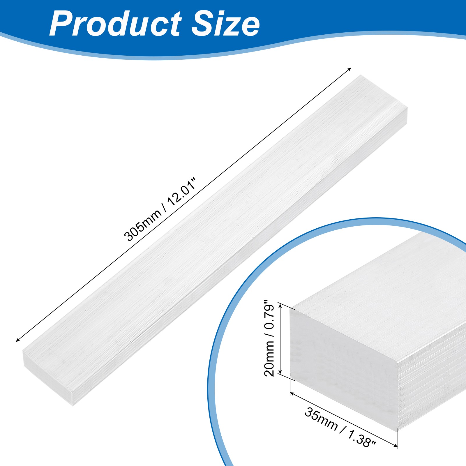 Square 6063 Aluminum Flat Bar 3/4″ Thickness 1-3/8″ Width 12″ Length