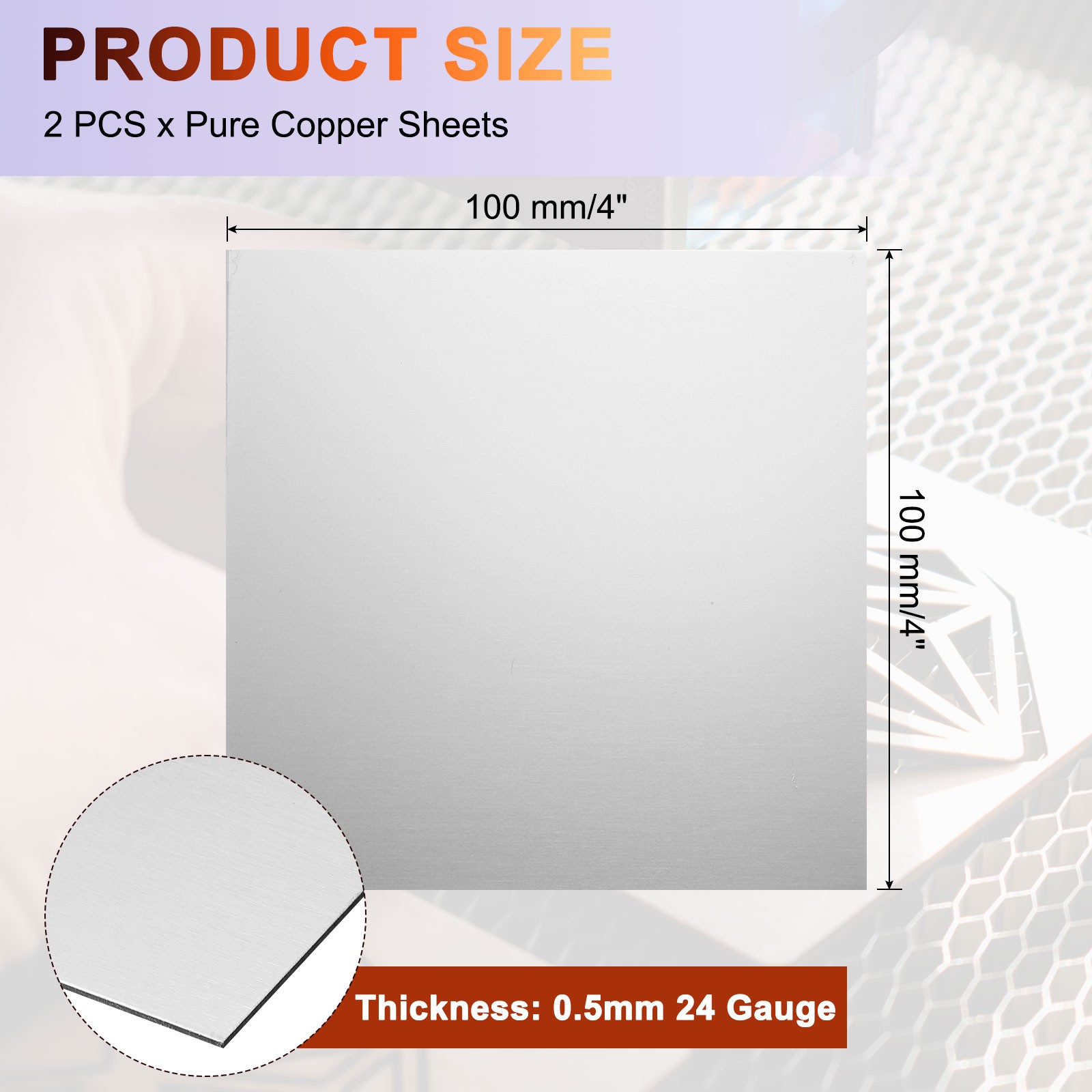 2Pcs Stainless Steel Sheet Plate 4″ x 4″ 24 Gauge (0.5mm) with Glove(Silver)