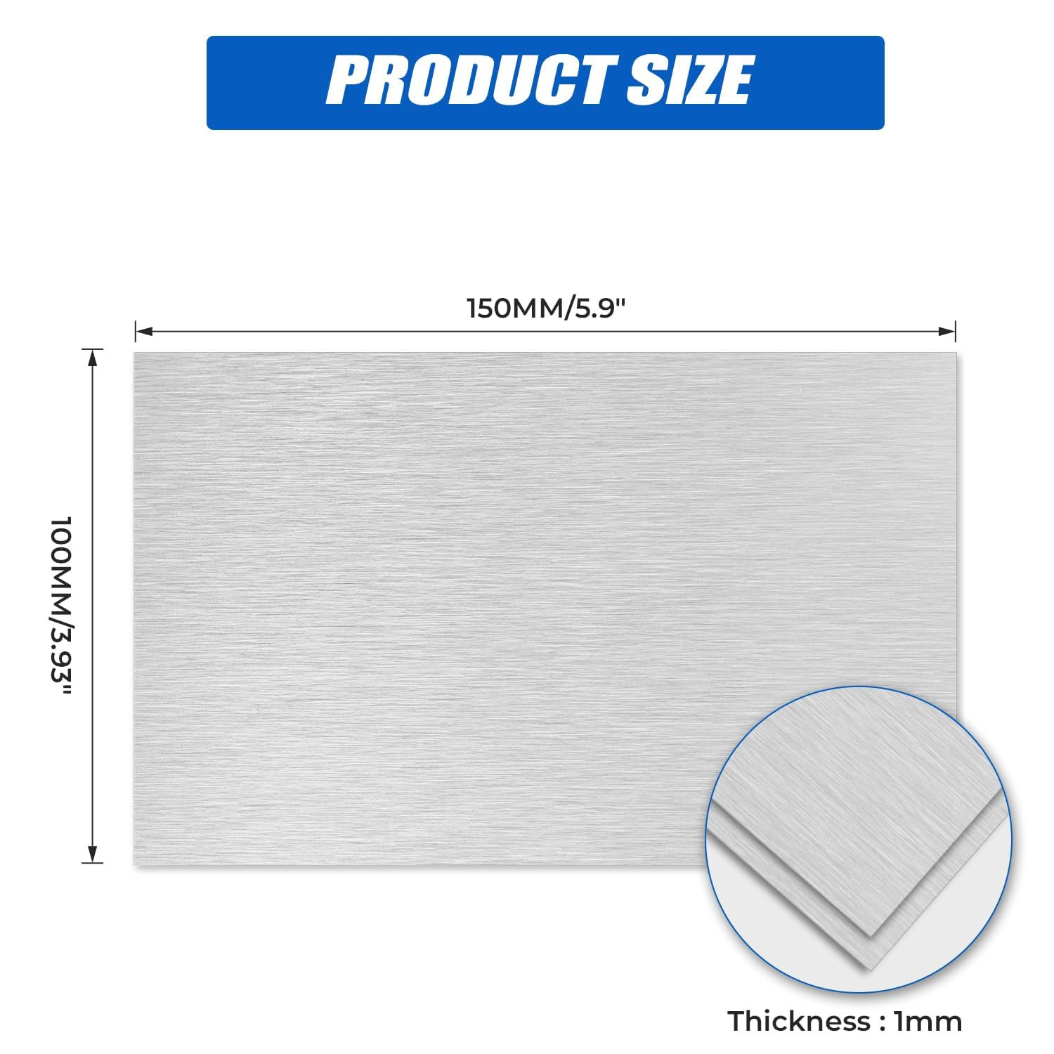 2PCS 6061 Aluminum Sheet Metal 4″ x 6″-18 Gauge(150mm×100mm×1mm) Aluminum Pla…