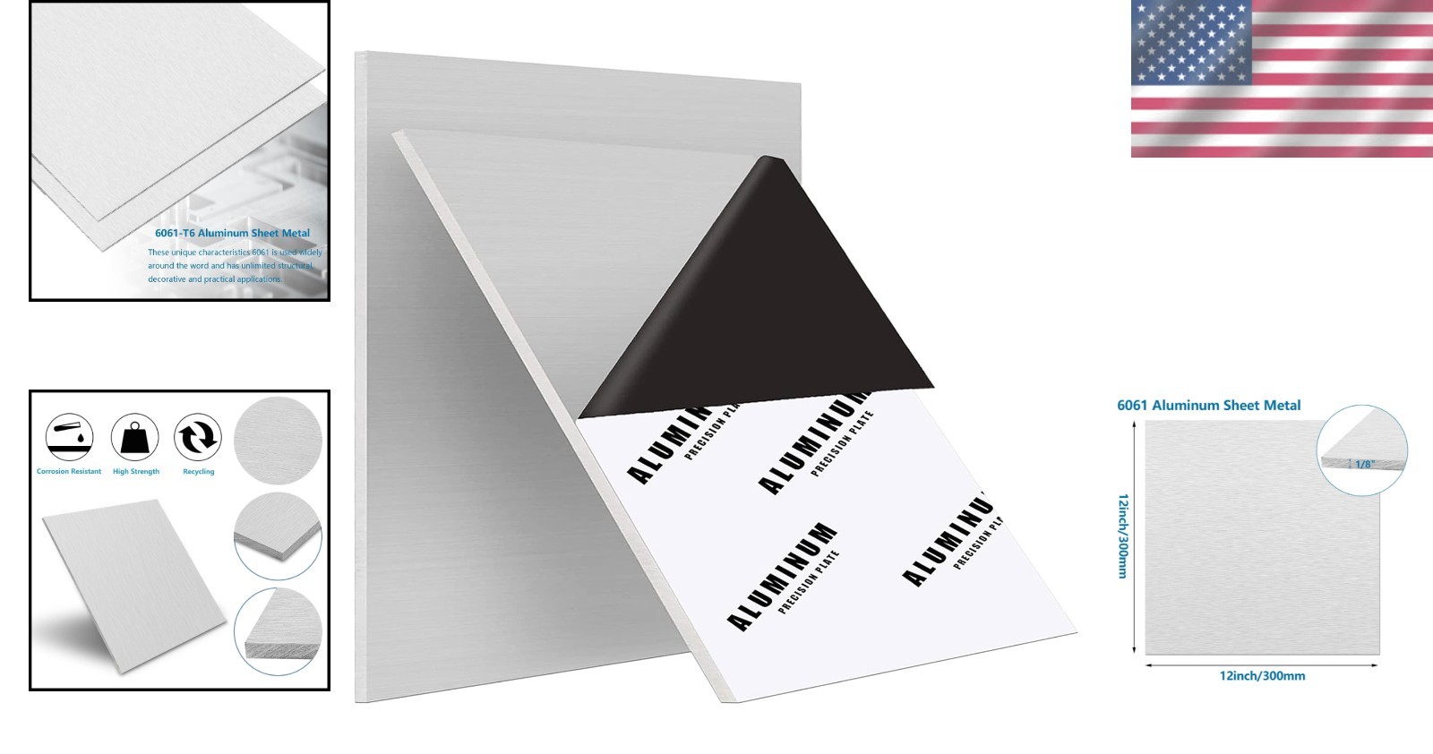 Heavy Duty 6061 Aluminum Sheet Metal 12×12 Inch, 2-Pack with Protective Film