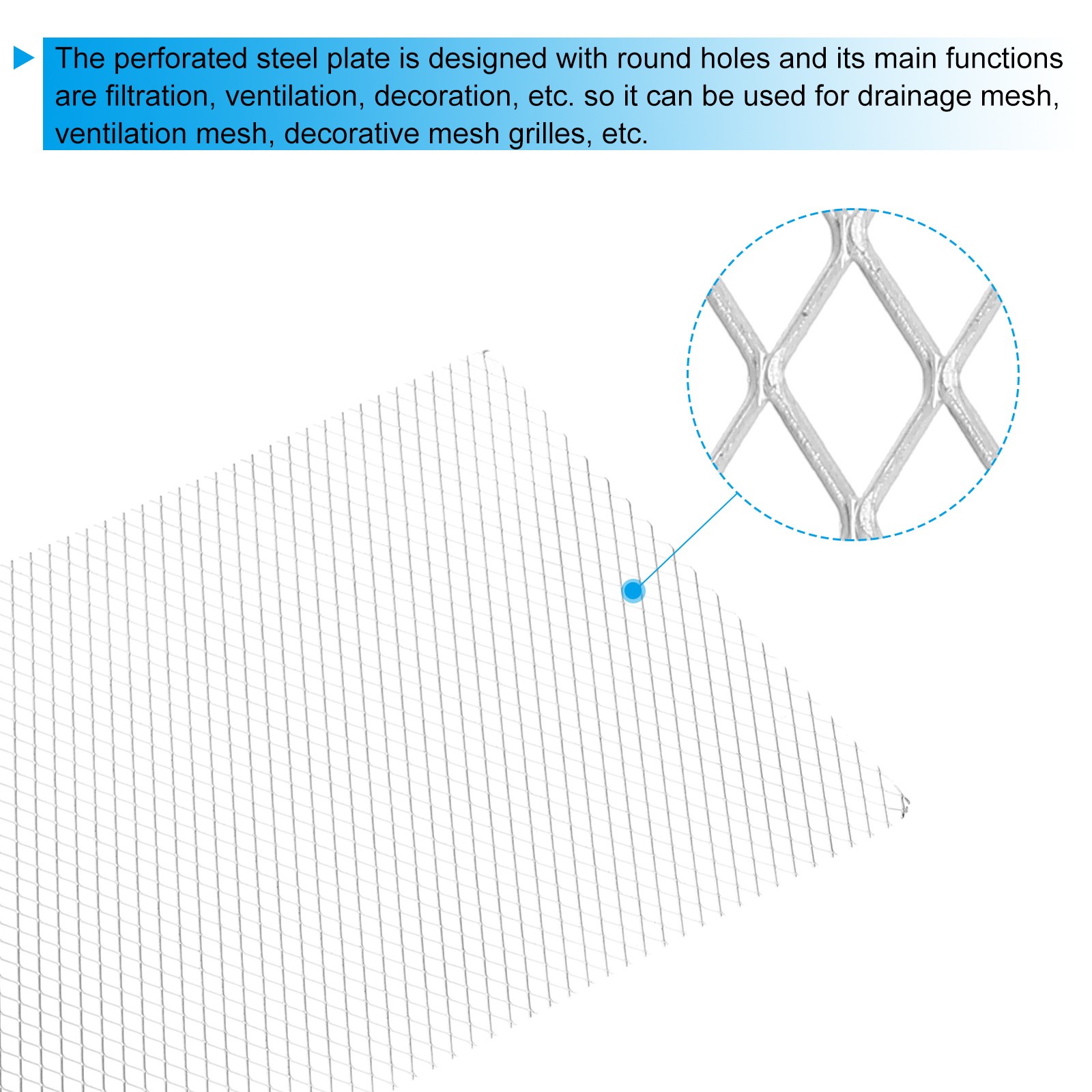 9.8″L x 13″W Universal Car Grill Mesh, 7x12mm Diamond Hole, Silver Tone