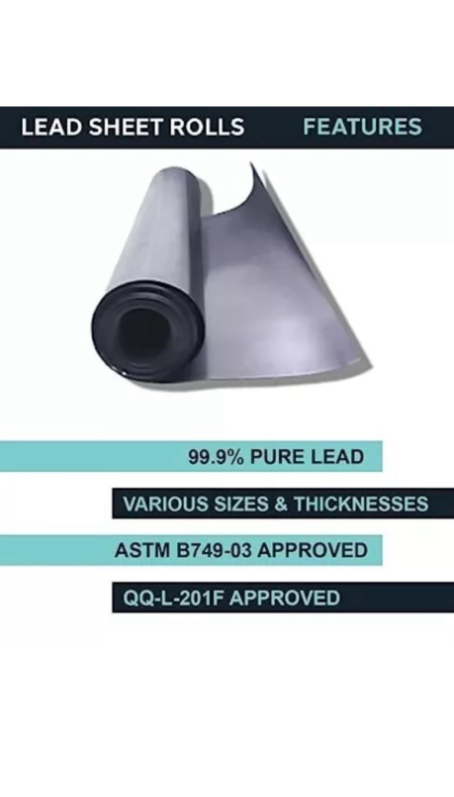 Lead Sheet, Sheet Lead Rolls, 1/32 x 24 x 48 inches