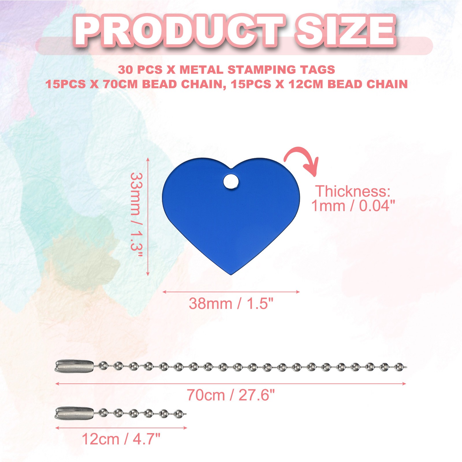 30Pcs Blank Tag Metal Stamping Tags, Heart Shape Engraved Tag, Blue