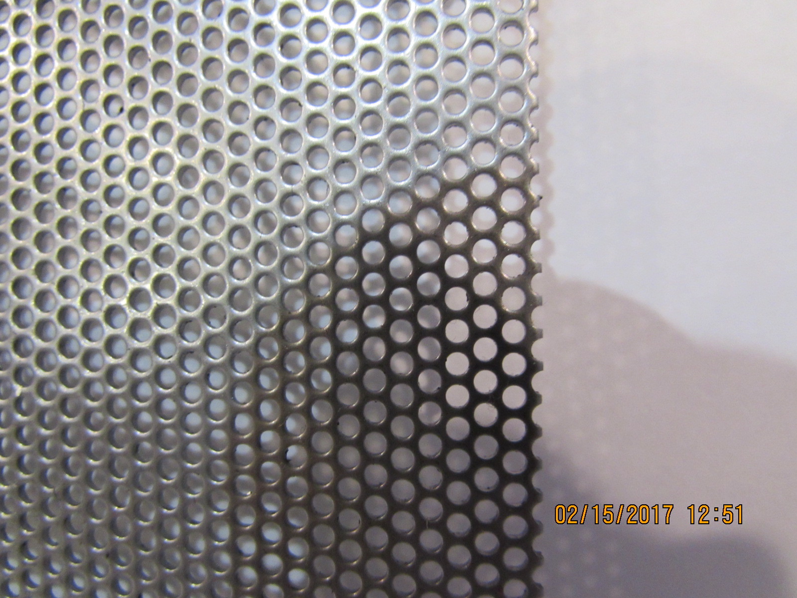 1/16 HOLES ON 3/32 CENTERS-20 GAUGE-304 STAINLESS STEEL–5-1/4″ X 12″