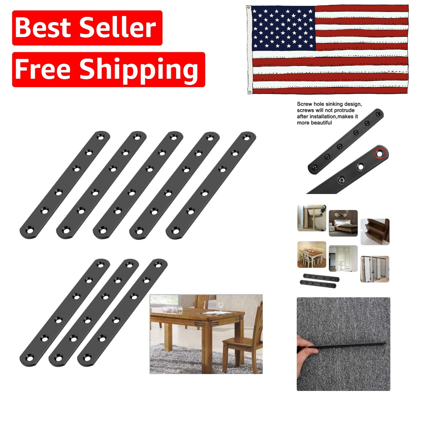8 Count Stainless Steel 6-Inch Flat Plates – Ideal for Furniture Stabilization