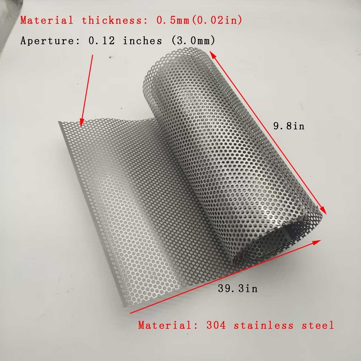 RZGZKLSH 304 Stainless Steel Perforated Metal Sheet, 9.5″ x 39.3″, silver