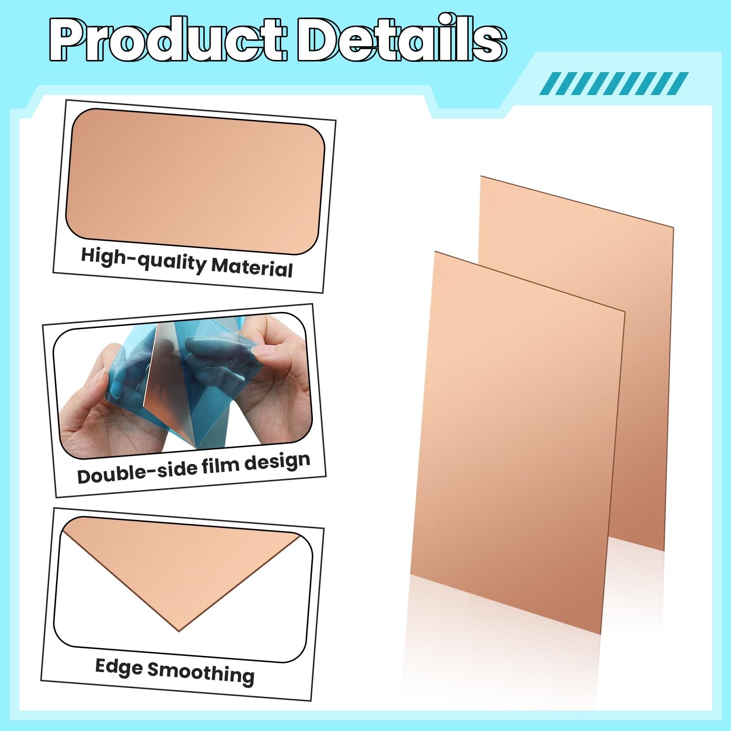 Copper Sheet, 2 Pieces of Copper Plates 6″×4″-24 Gauge(0.5mm) Thickness, 99% …