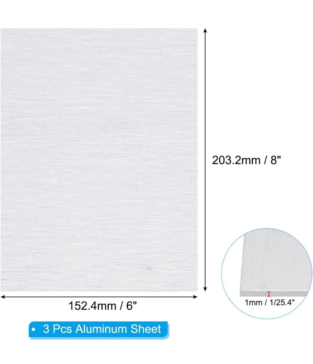 Aluminum Sheet Metal PATIKIL 6061 T651 6 x 8 x 1/25.4(0.04″) Inch 3Pcs Flat