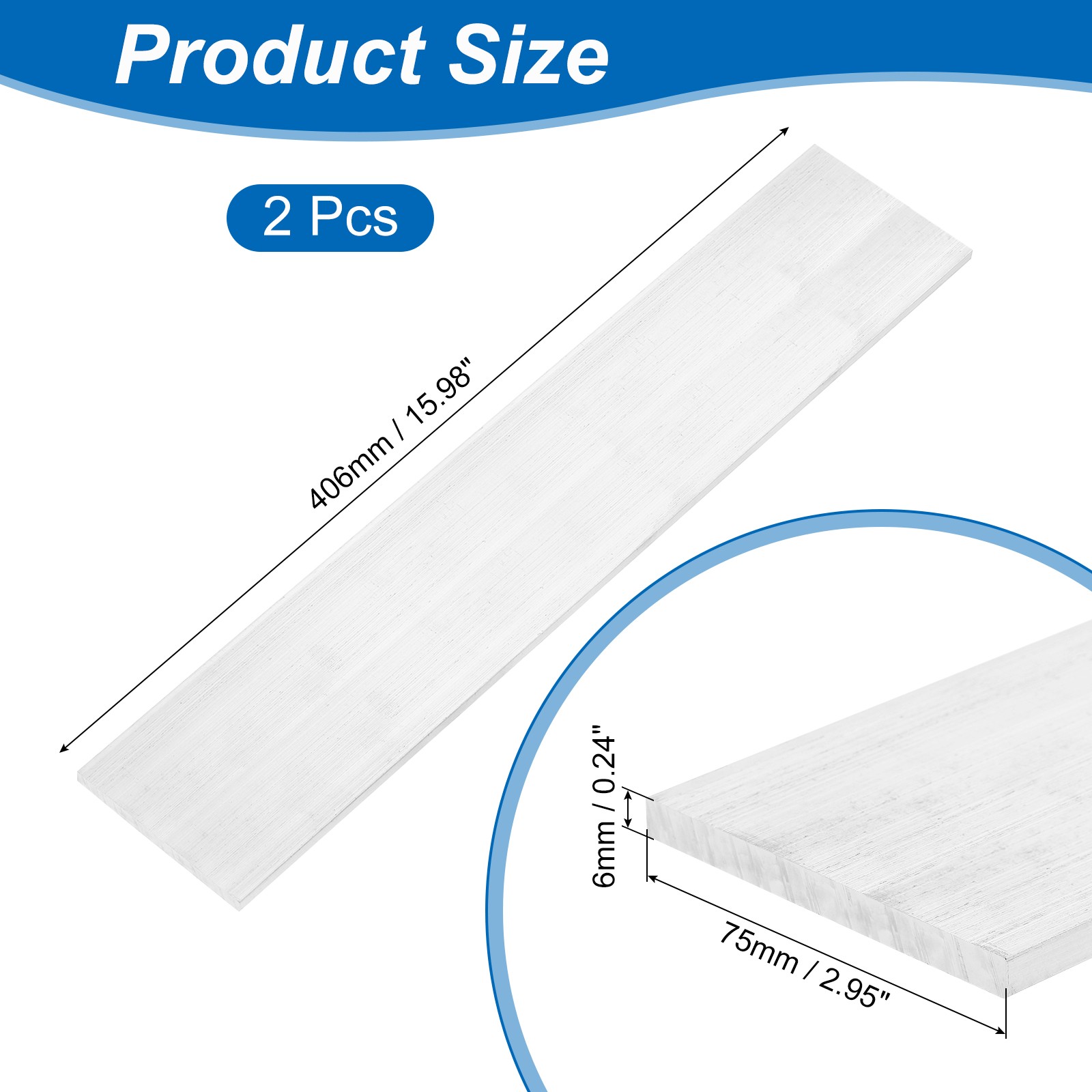 Square Aluminum Flat Bar, 2Pcs 1/4″ Thickness 3″ Width 16″ Length