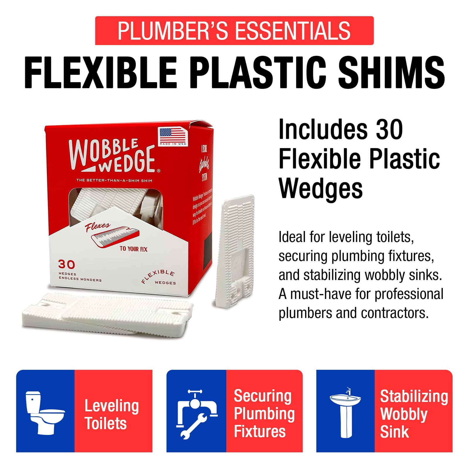 The Original Wobble Wedge Flexible Plastic Shims, Multi-Purpose Leveling Shim…
