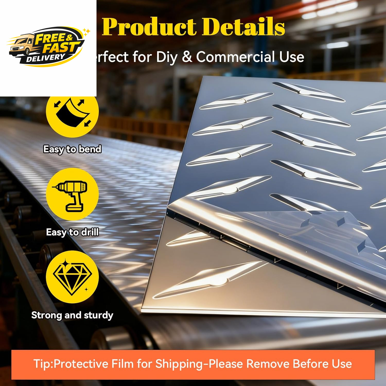 Aluminum Diamond Plate Sheet, 3003 H22, 17GA 0.045″ Thick Heavy Duty Diamond Tre