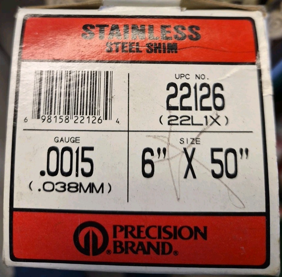 Precision Brand Stainless Steel Shim 22126 6″ X 50″, .0015 Guage