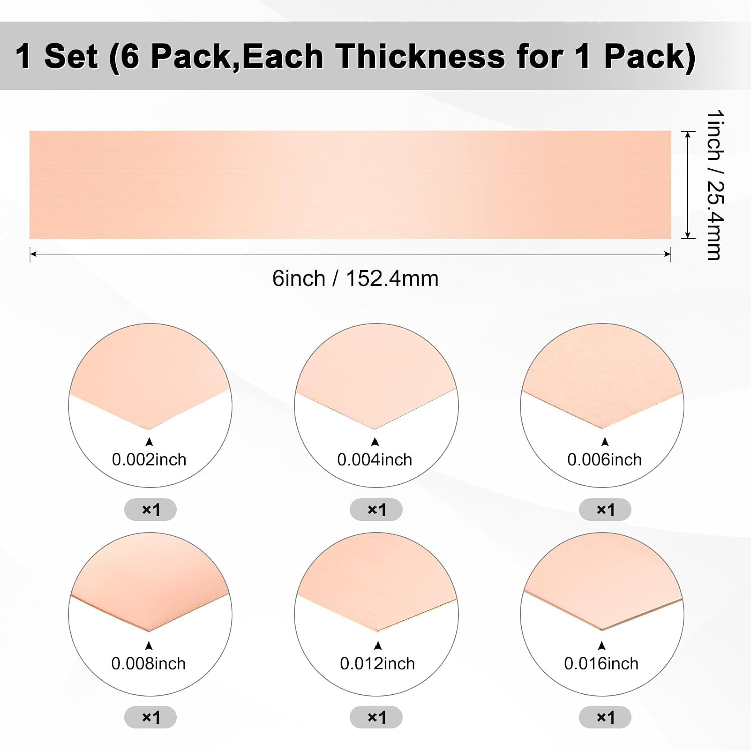 1-Set Copper Shim Stock, Metal Sheet Stock Assortment 6″ Length x 1″ Width
