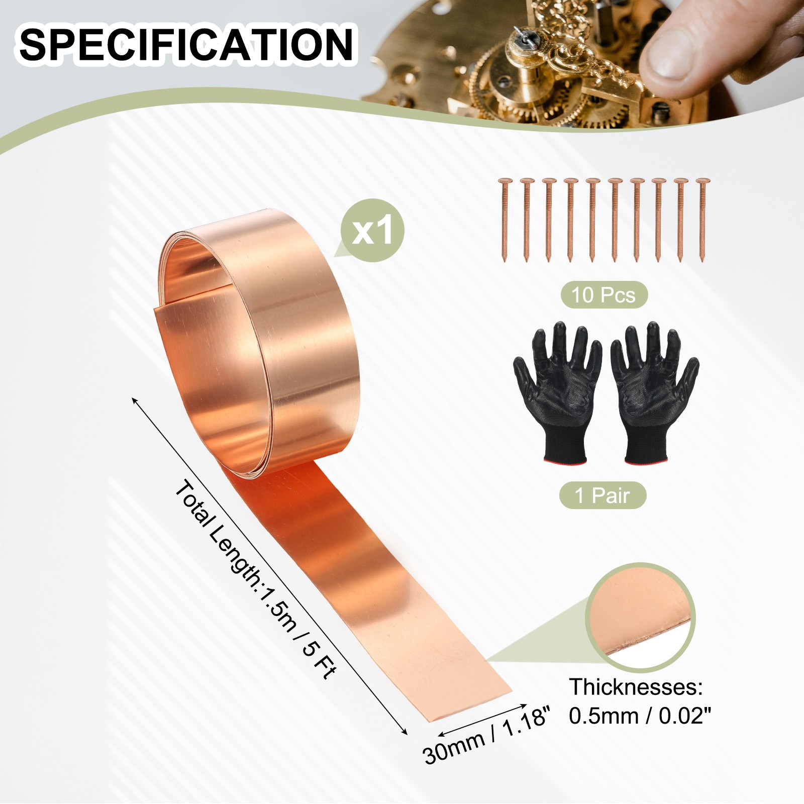 Copper Sheet Roll 1.2″ x 5 Ft 24 Gauge(0.5mm) Thickness DIY (1 Pack, Copper)