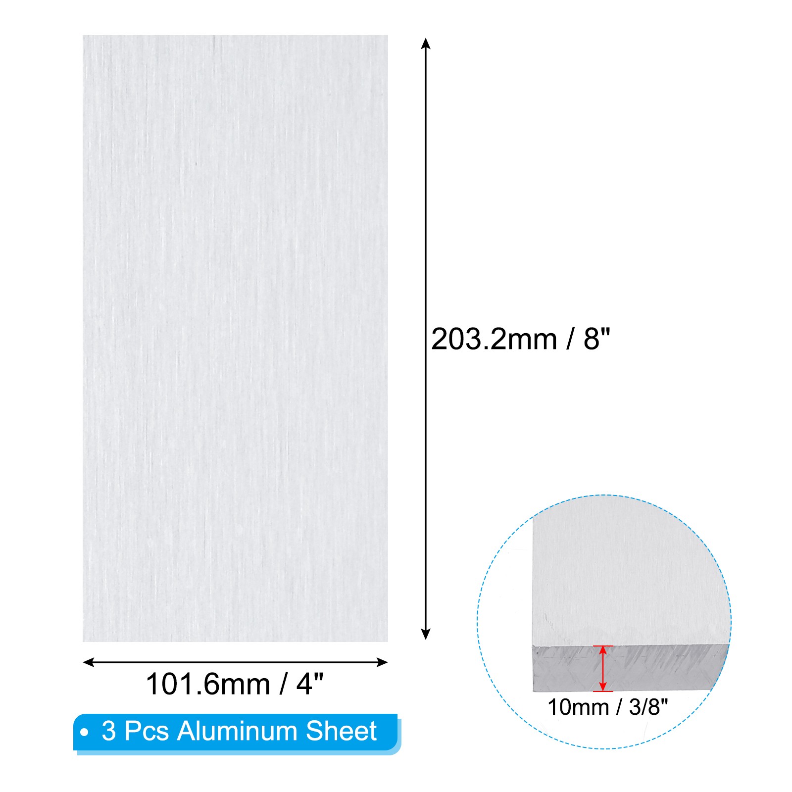 6061 T651 Aluminum Sheet Metal 4 x 8 x 3/8(0.4″) Inch 3Pcs Flat 10MM
