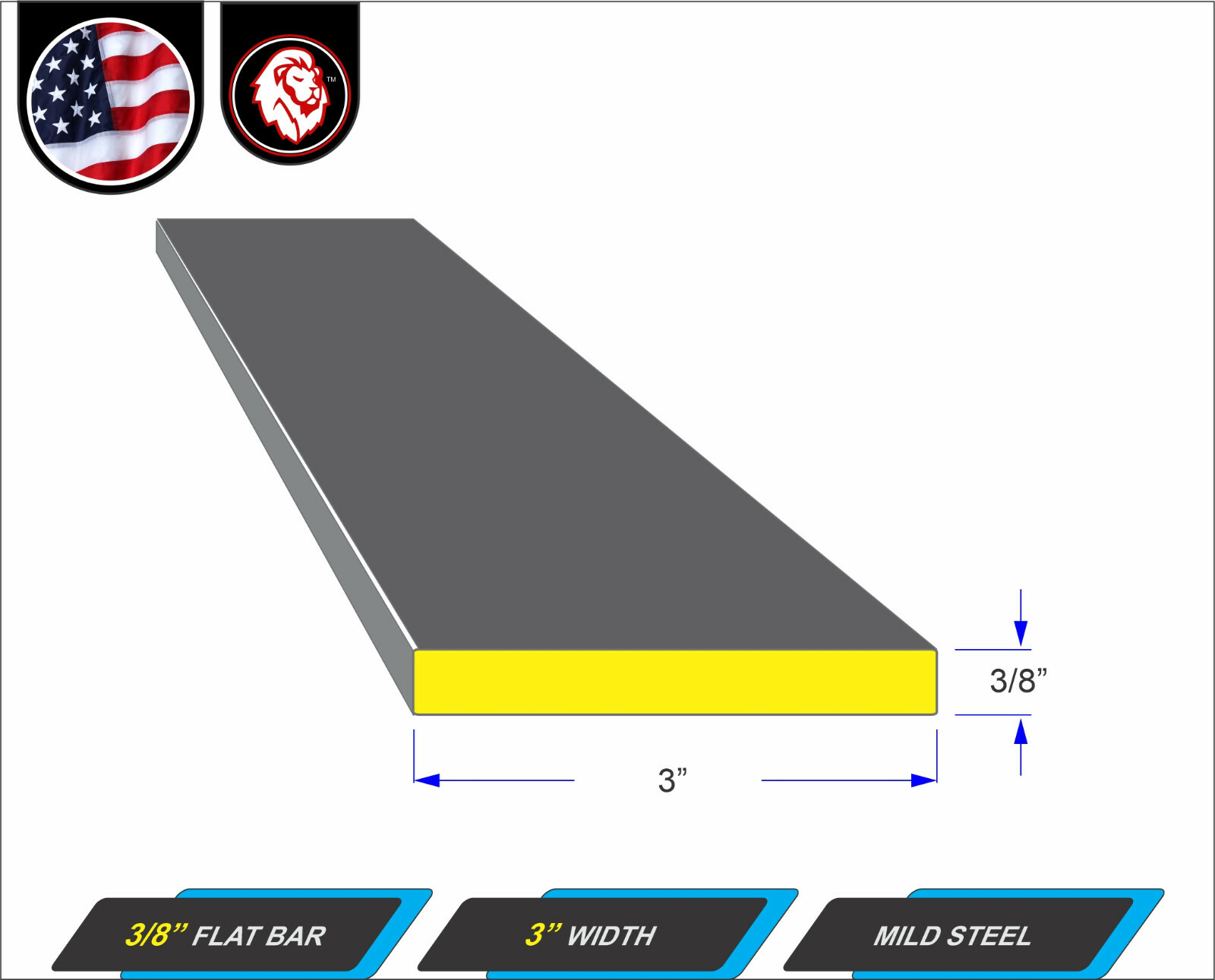 3/8″ x 3″ Steel Flat Bar – Flat Metal Stock – Mild Steel – 24″ Long (2-ft)